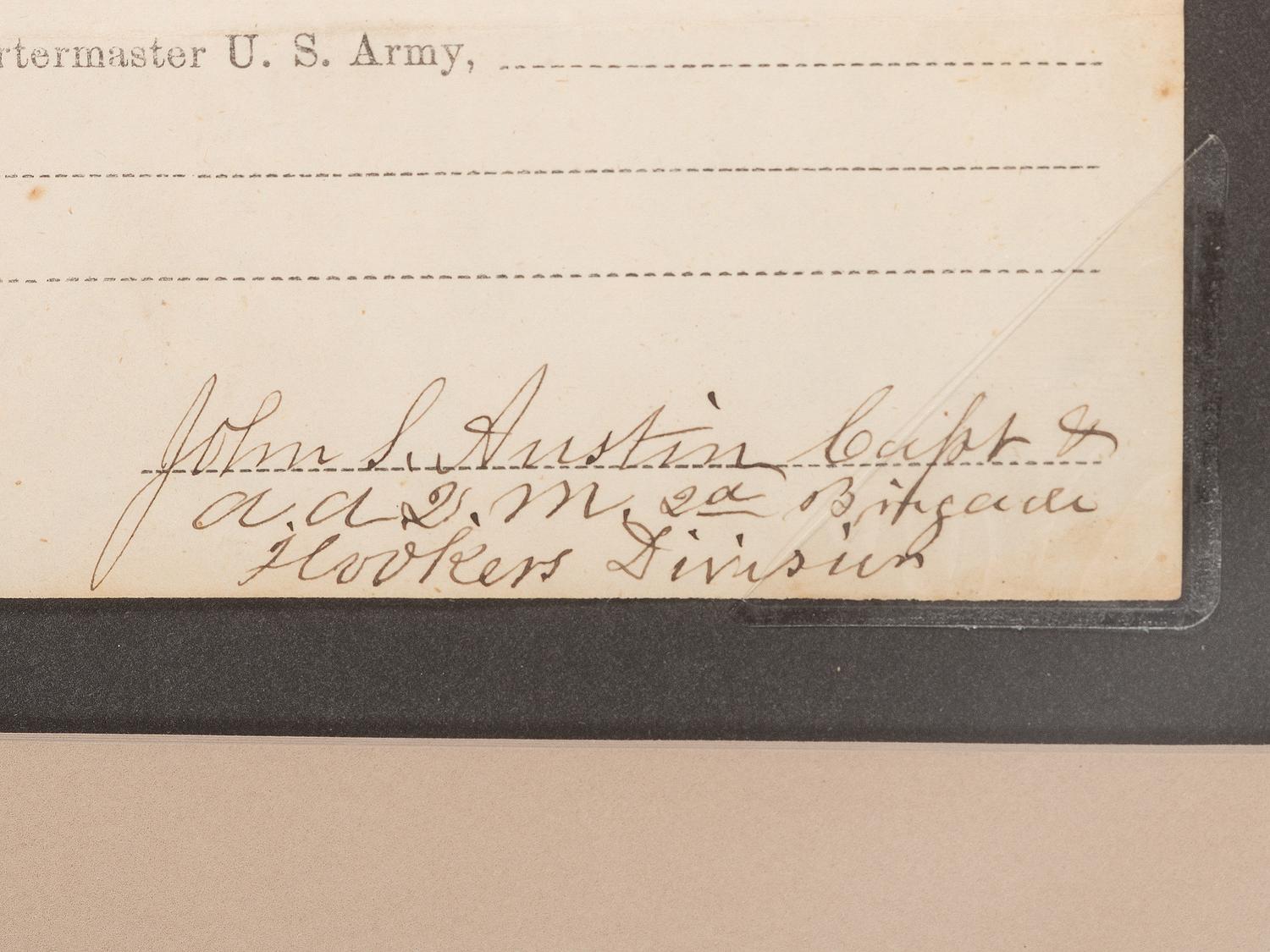 [CIVIL WAR]. SICKLES, Daniel (1819-1914) and Joseph HOOKER (1814-1879). Partly-printed No. 40 Special Requisition document signed ("D.Sickles", "Joseph Hooker"). N.p., [ca October 1861-March 1862].