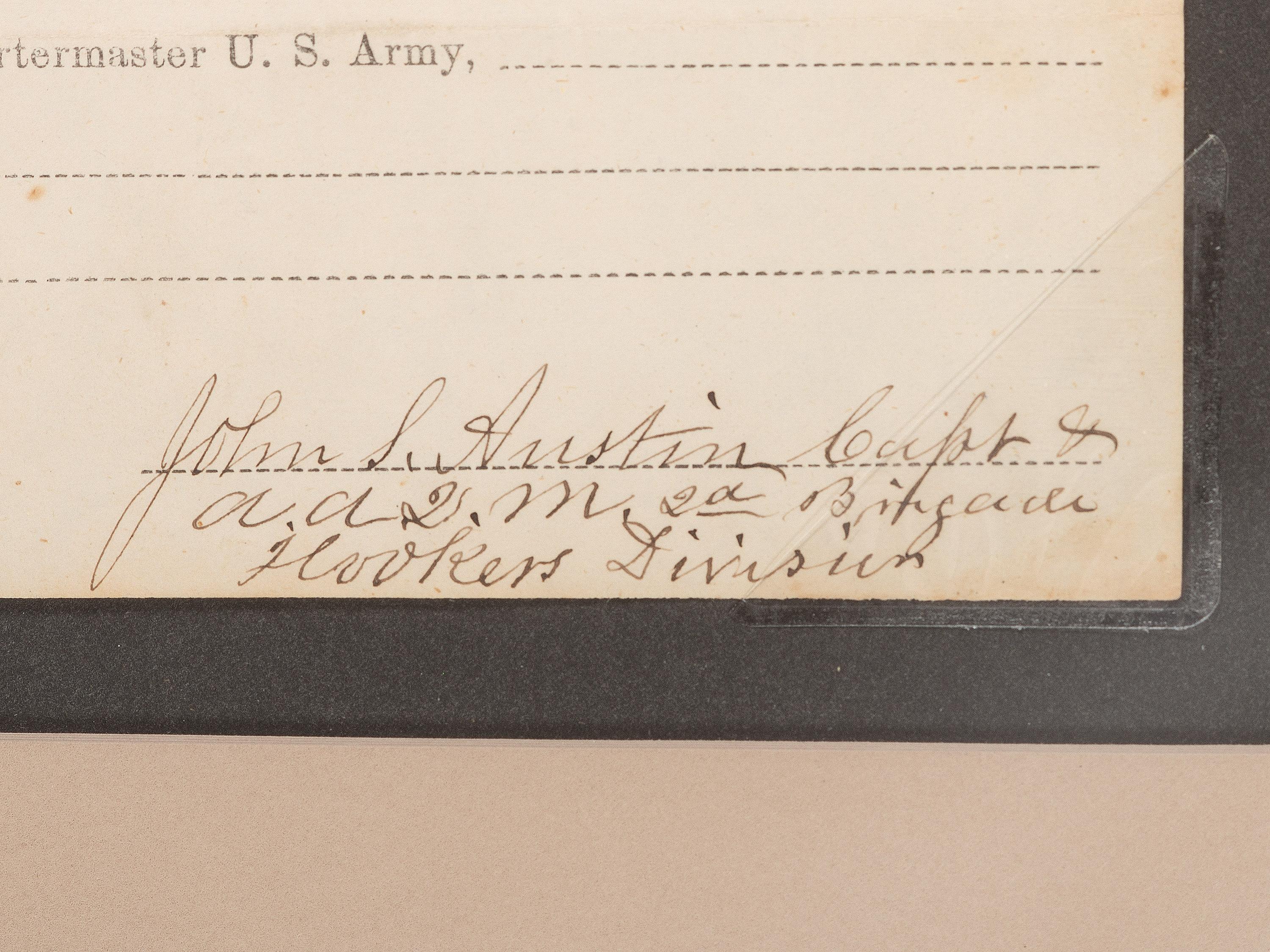 [CIVIL WAR]. SICKLES, Daniel (1819-1914) and Joseph HOOKER (1814-1879). Partly-printed No. 40 Special Requisition document signed ("D.Sickles", "Joseph Hooker"). N.p., [ca October 1861-March 1862].