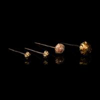 Four Chinese Silver Gilt 'Floral' Hairpins, Zan, Ming Dynasty 明 花卉紋金裹頭銀錐腳簪四支