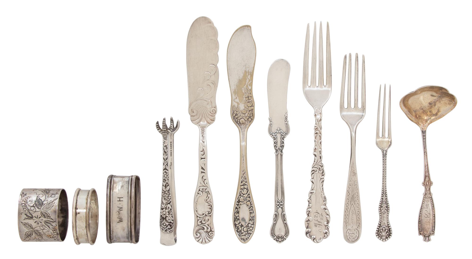 A Miscellaneous Collection of Silver Flatware and Servingware, Various Makers, 19th/20th Century, 63 items total