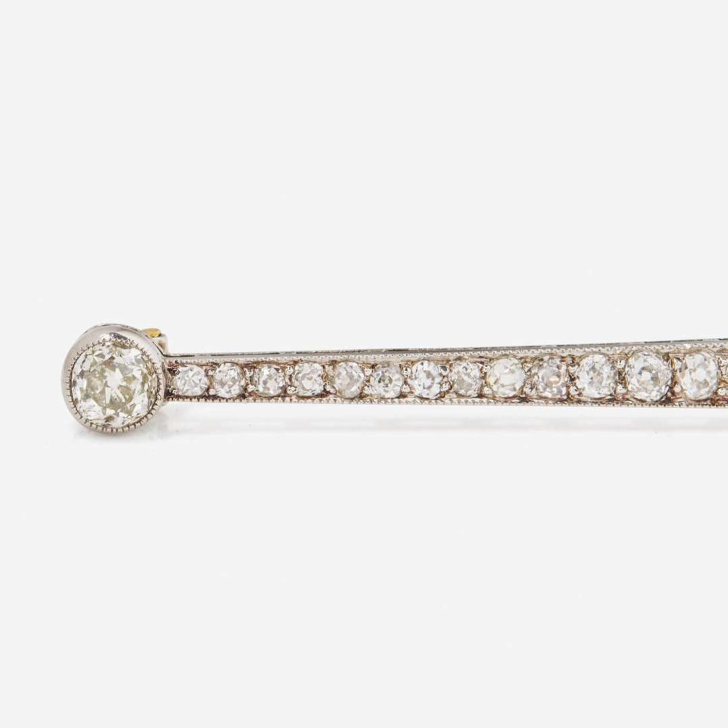 A Platinum, Yellow Gold, and Diamond Bar Pin Edwardian, c.1915