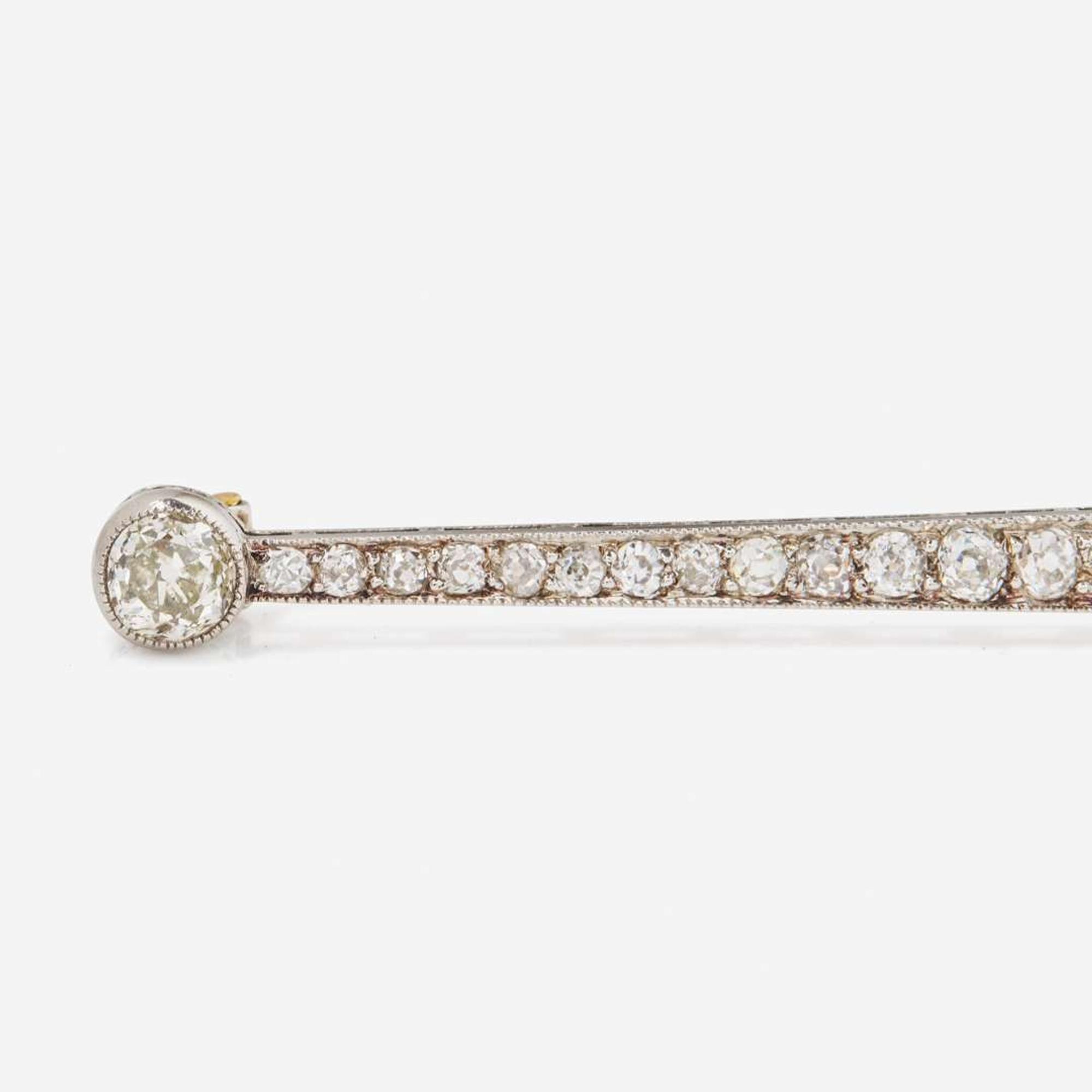 A Platinum, Yellow Gold, and Diamond Bar Pin Edwardian, c.1915