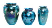 Three Studio Glass Vases, Richardson Height of tallest 7 1/4 inches.