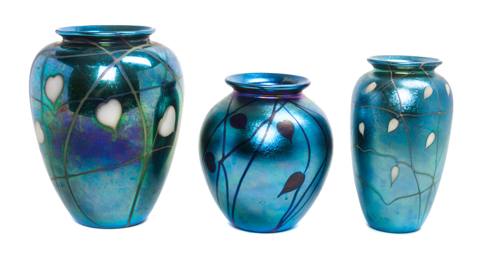 Three Studio Glass Vases, Richardson Height of tallest 7 1/4 inches.