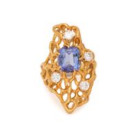 MODERNIST YELLOW GOLD, TANZANITE, AND DIAMOND RING