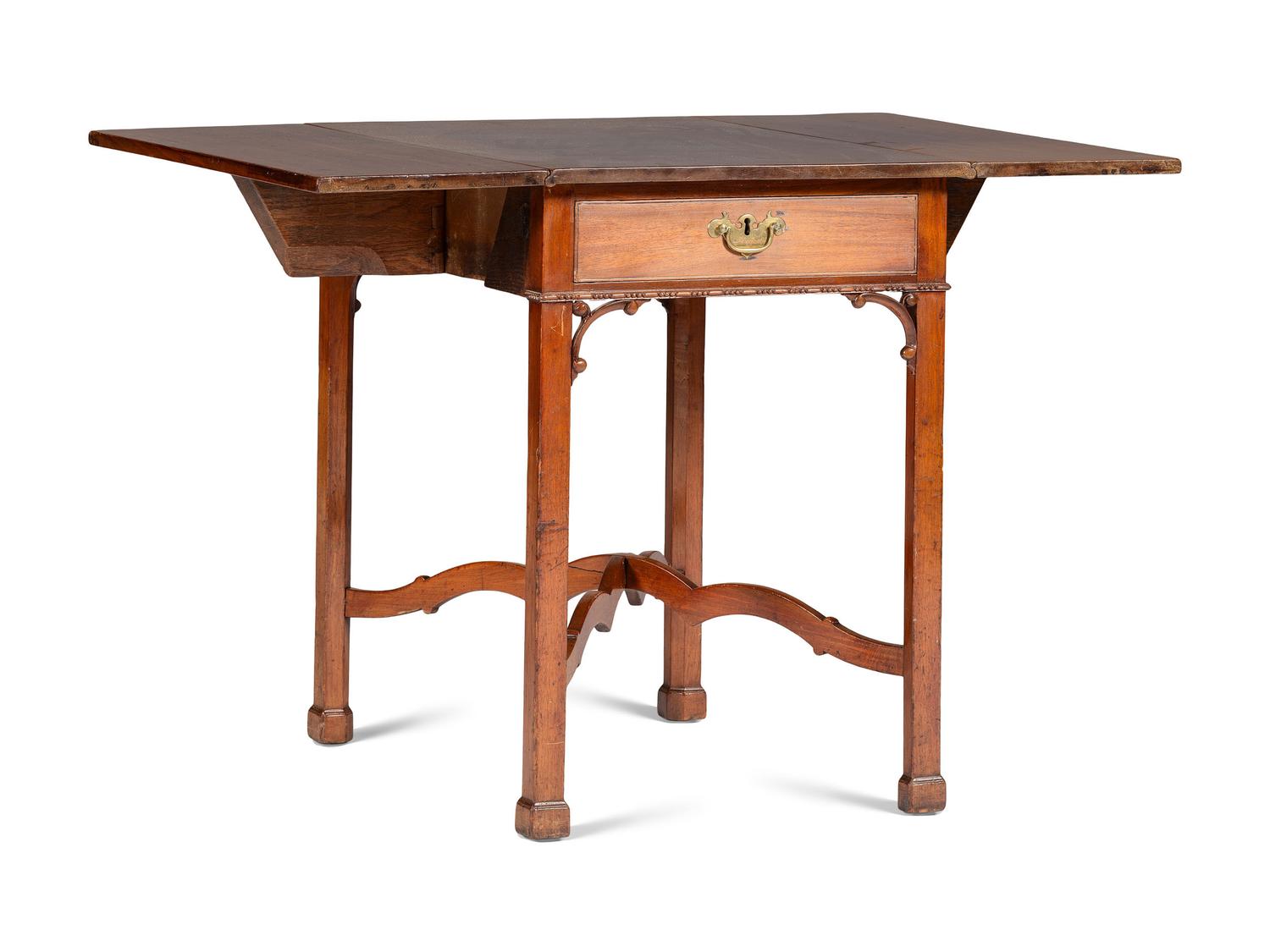 A Chippendale Mahogany X-Form Stretcher Block-Foot Pembroke Table
