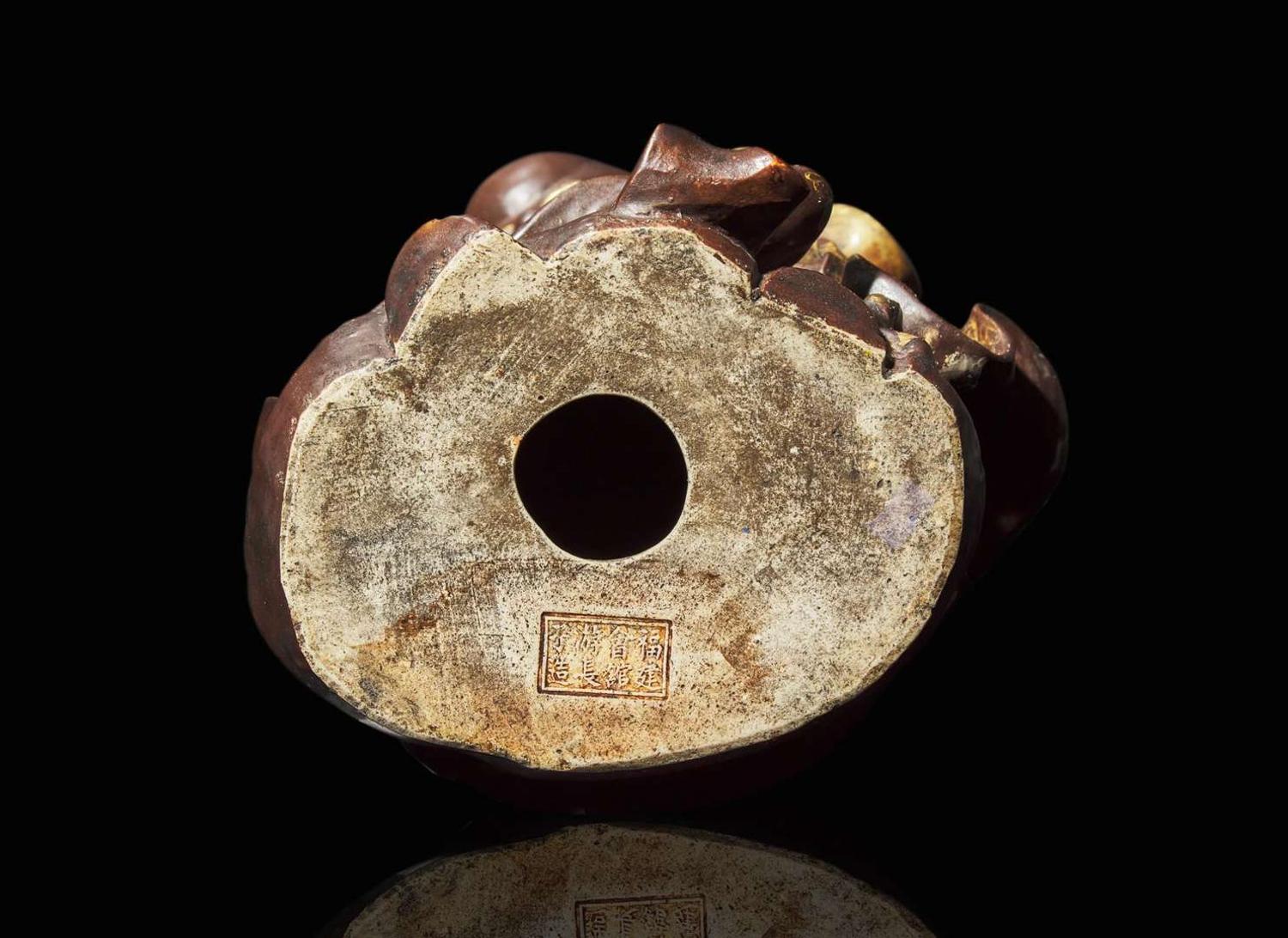 An unusual Chinese porcelain faux bronze "Shoulao" figural censer, attributed to You Changzi 瓷仿銅壽老香爐 游長子署名