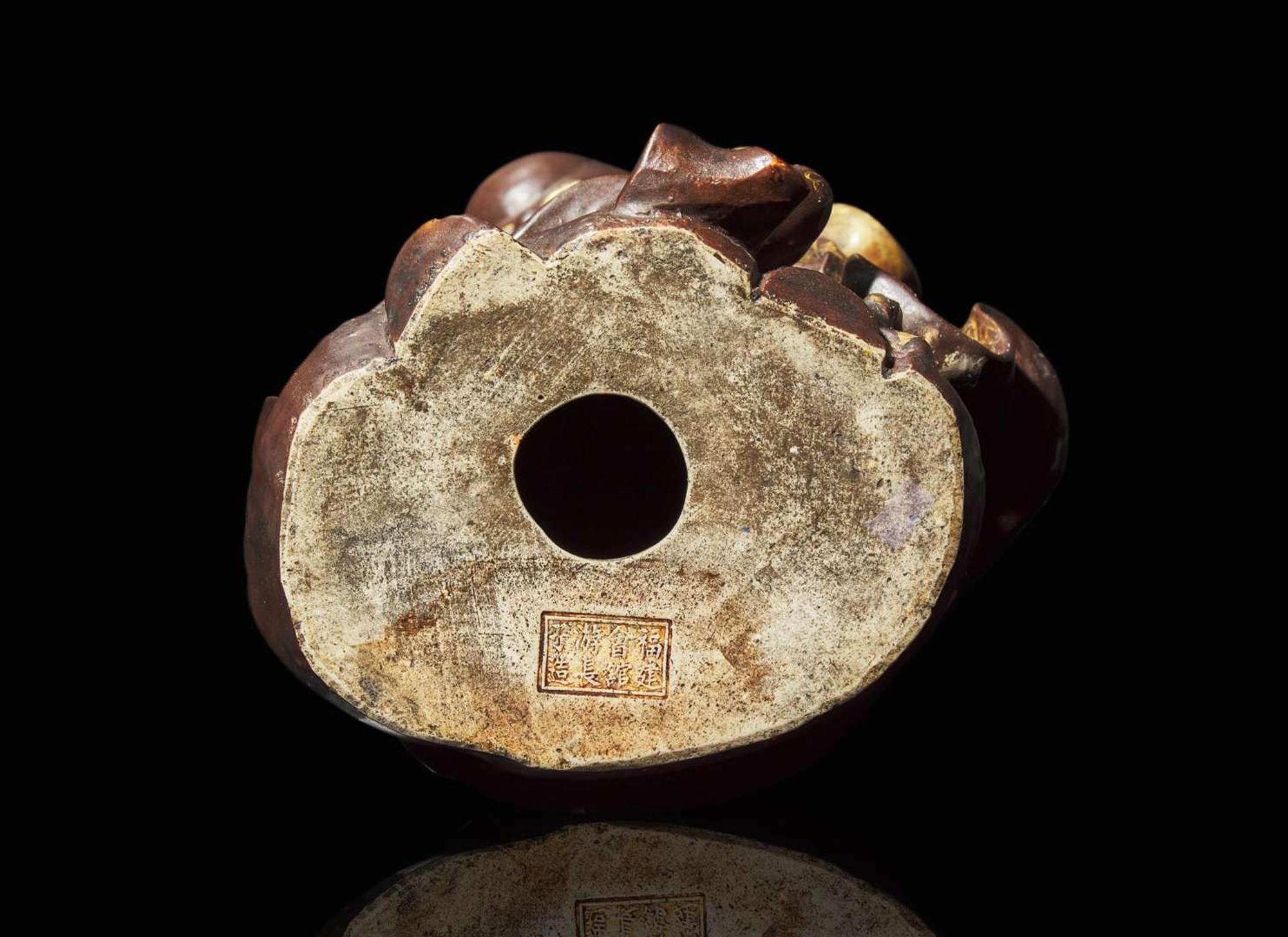 An unusual Chinese porcelain faux bronze "Shoulao" figural censer, attributed to You Changzi 瓷仿銅壽老香爐 游長子署名