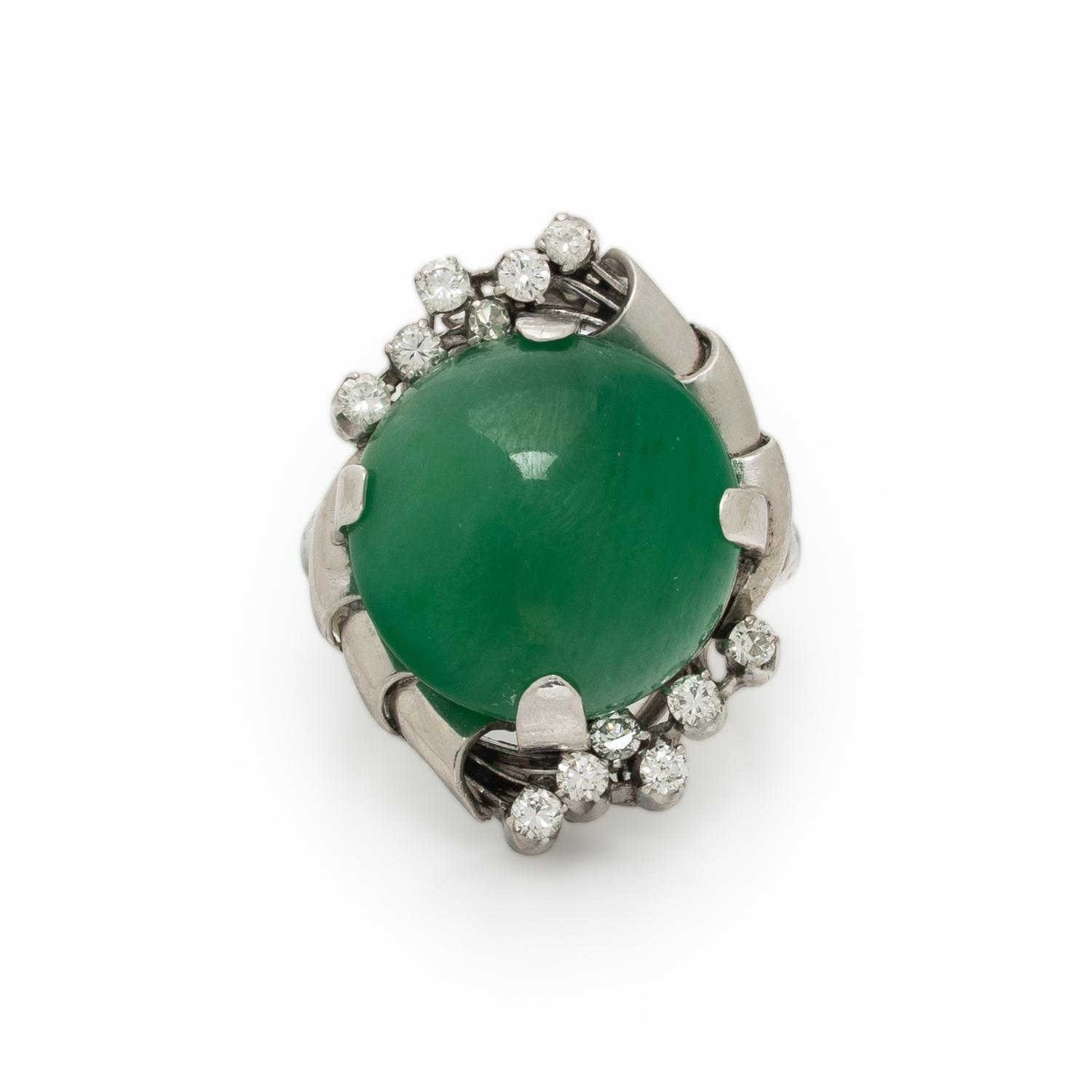 JADEITE JADE AND DIAMOND RING