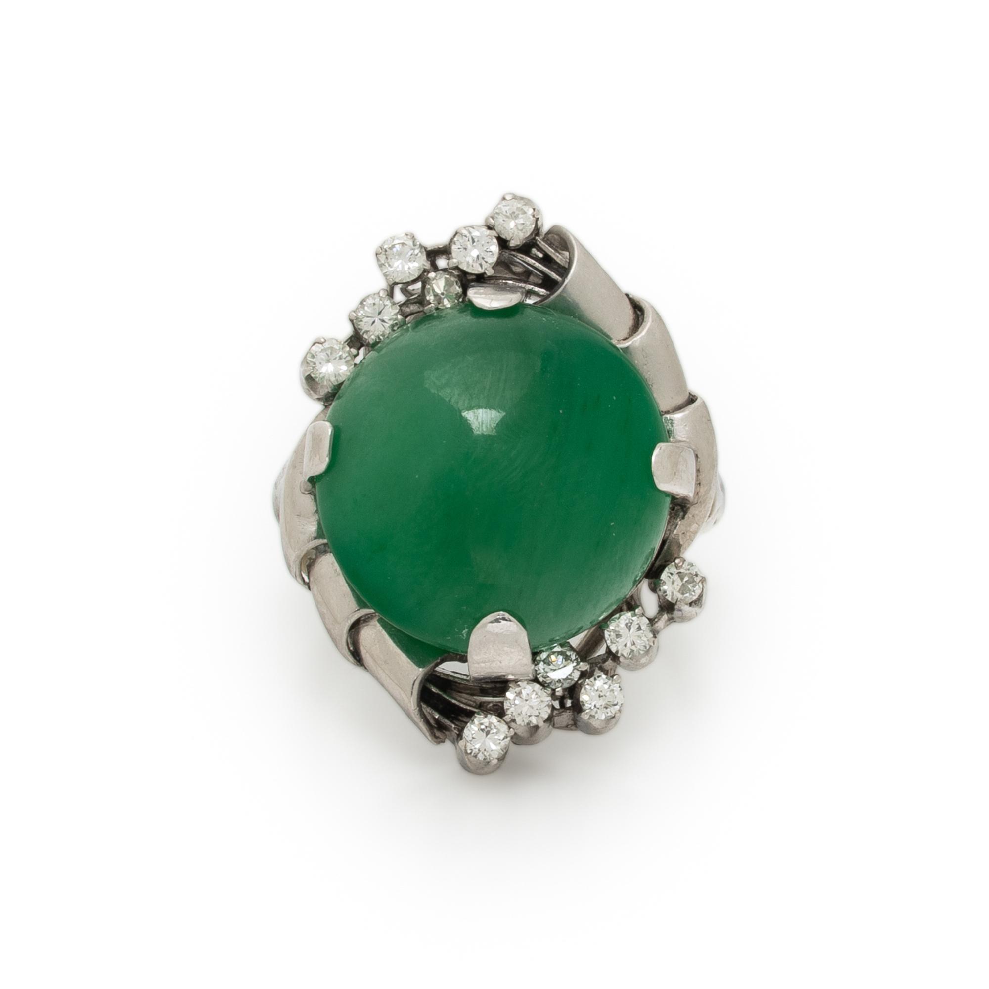 JADEITE JADE AND DIAMOND RING