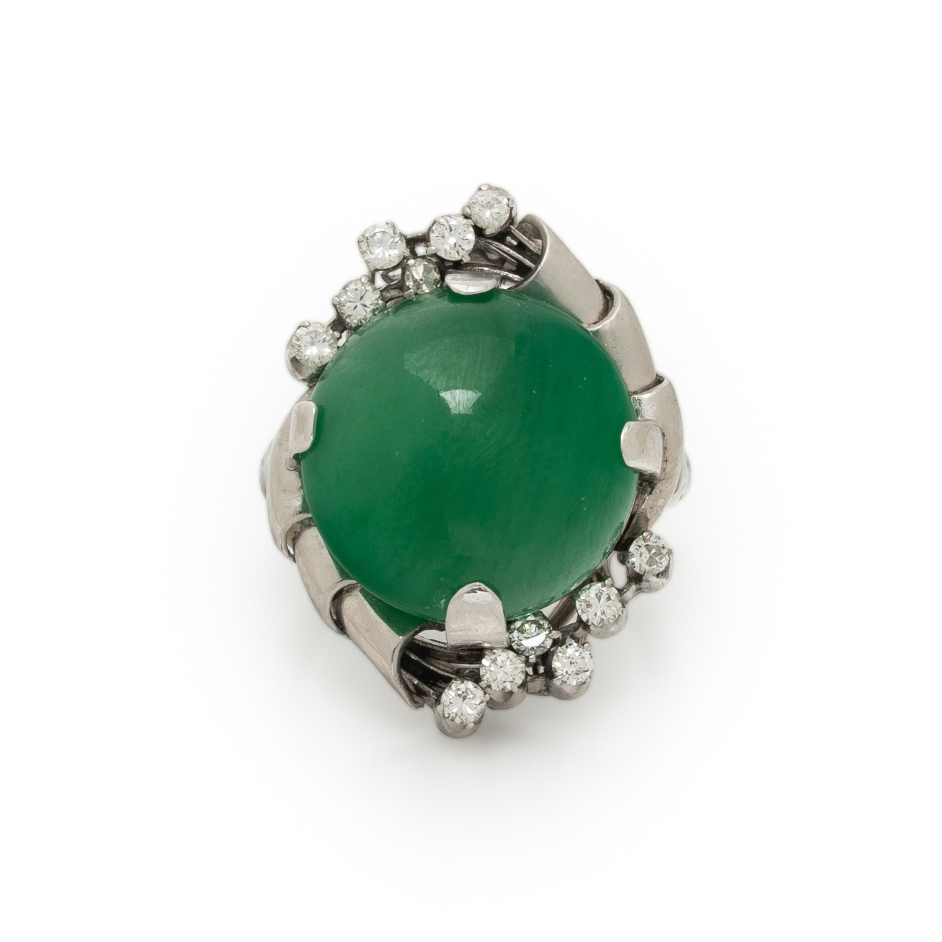 JADEITE JADE AND DIAMOND RING