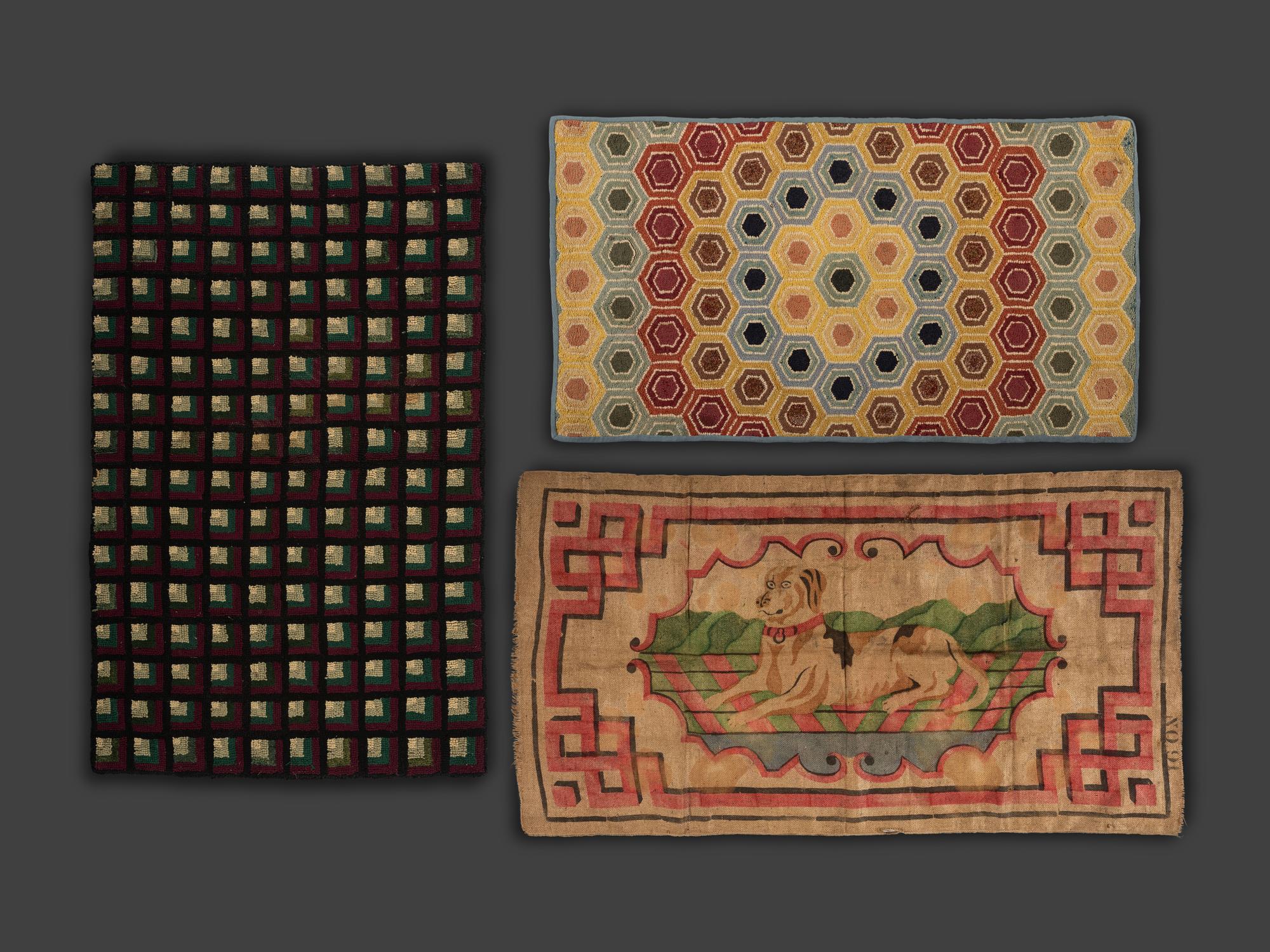 Two American Geometric Hooked Rugs