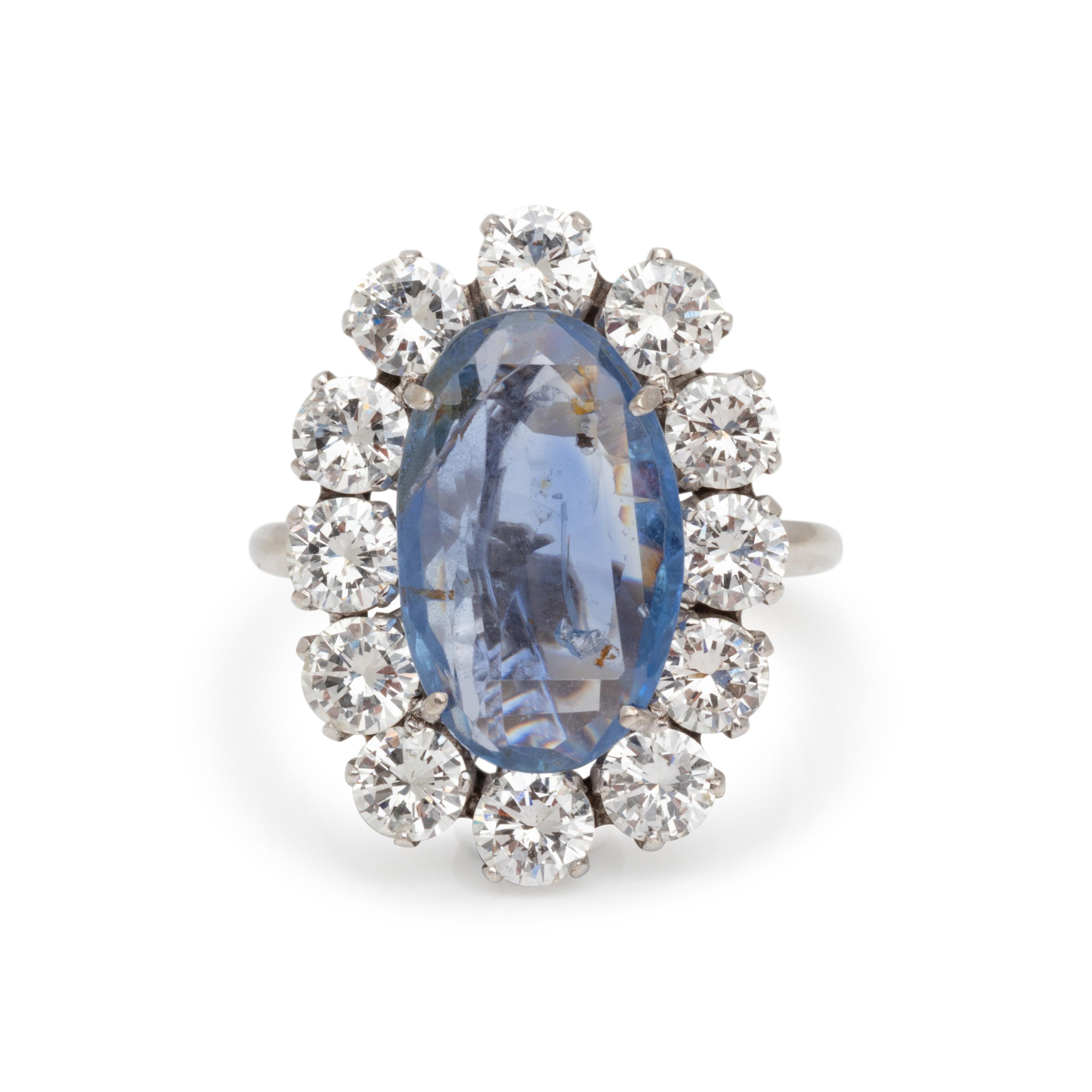 UNHEATED CEYLON SAPPHIRE AND DIAMOND RING
