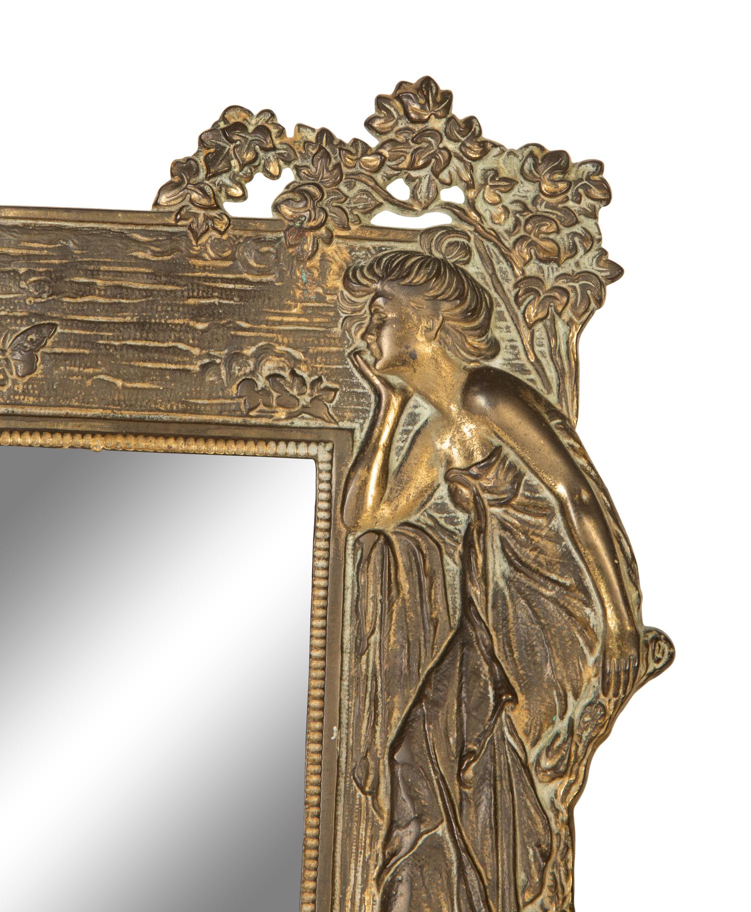 Three Art Nouveau Patinated Bronze Standing Picture Frames