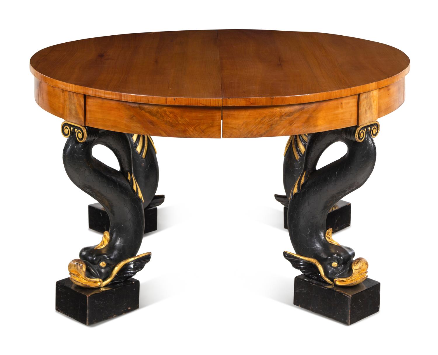 A Biedermeier Parcel Ebonized Birch Extension Dining Table