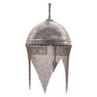 Decorated Spiked Indo Persian Kulah Khud Helmet with Chainmail Aventail and Nose Guard