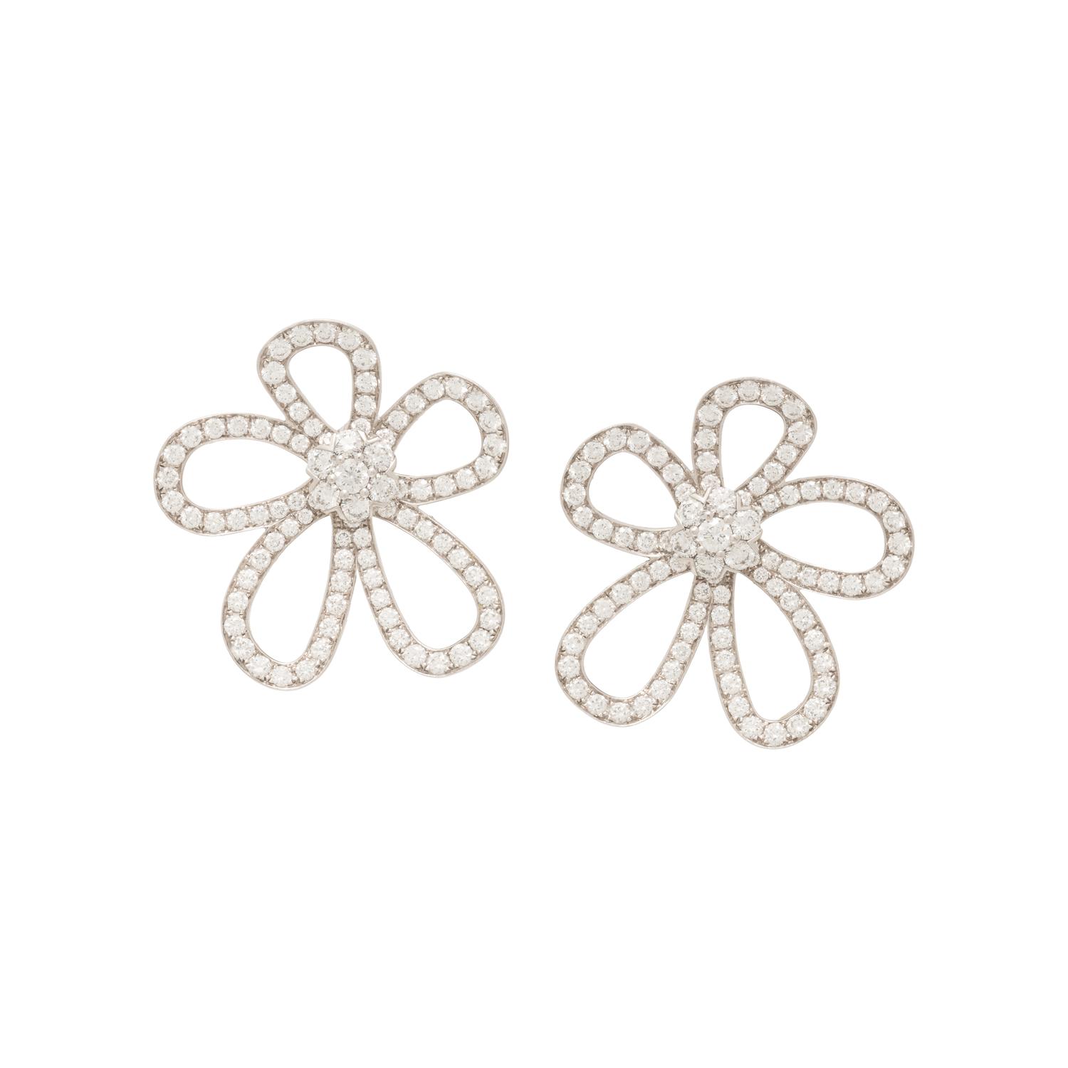 VAN CLEEF & ARPELS, DIAMOND AND WHITE GOLD 'FLOWER LACE' CLIP EARRINGS