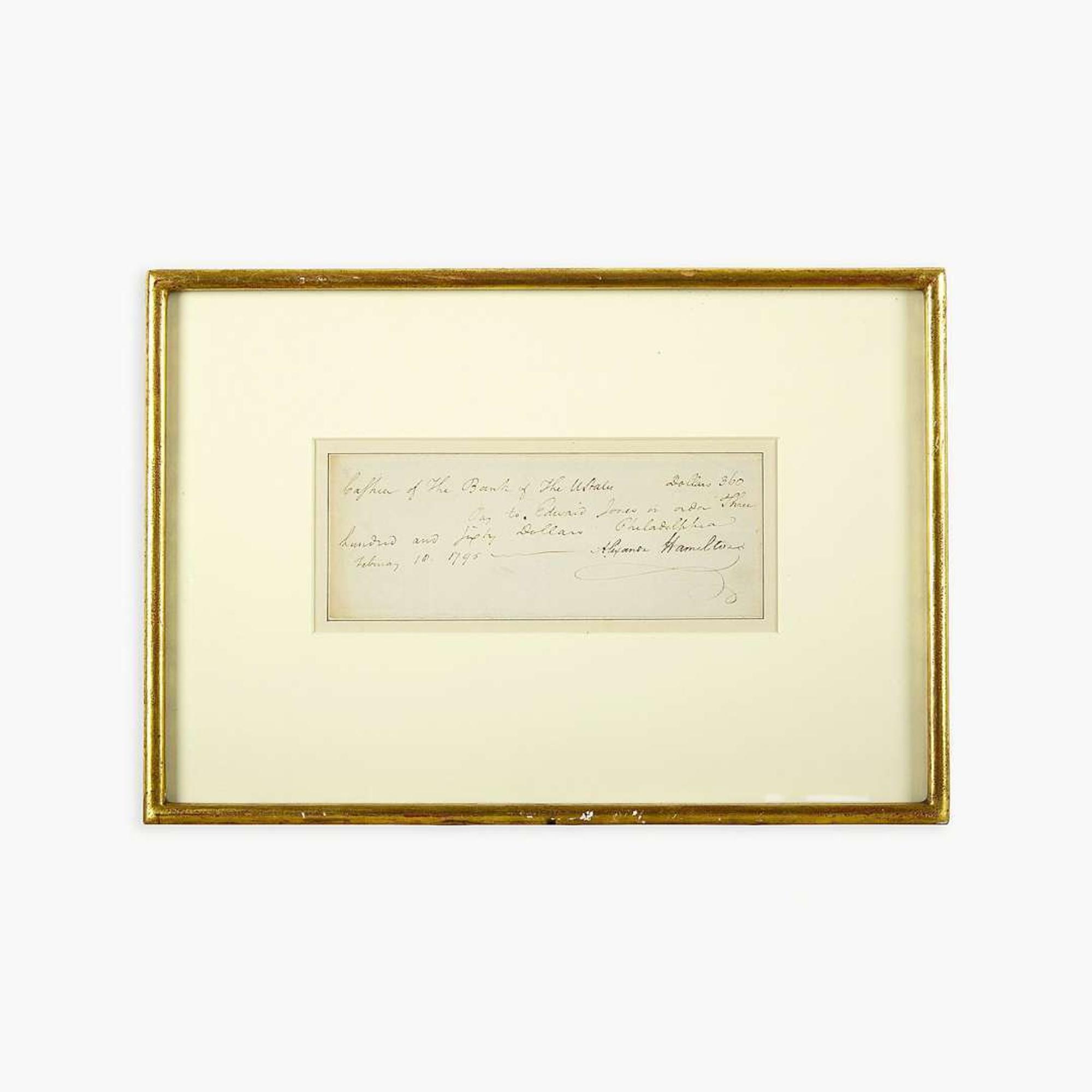 [Hamilton, Alexander] [First Bank of the United States] Autograph Check, signed