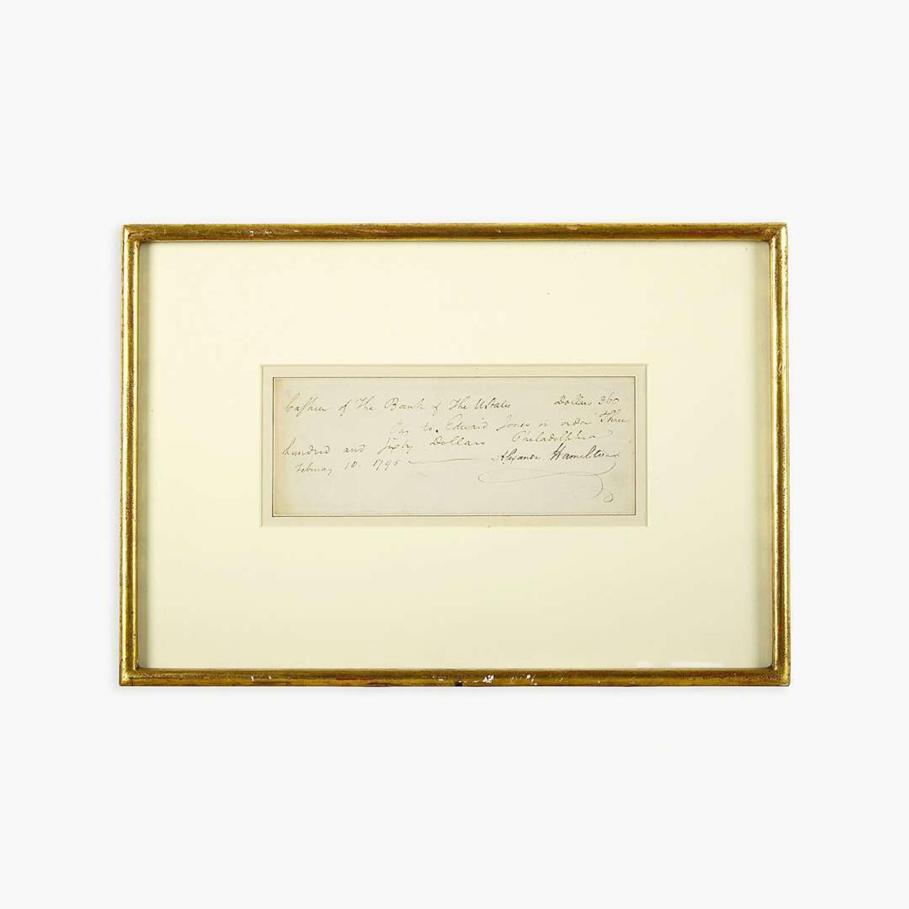 [Hamilton, Alexander] [First Bank of the United States] Autograph Check, signed