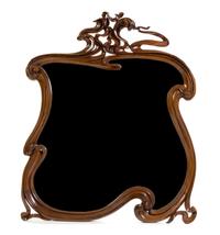 A Continental Art Nouveau Walnut Mirror Height 43 1/2 x width 33 1/2 inches.
