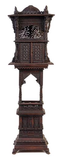 An Anglo-Indian Pierce Carved Shrine Cabinet Height 68 x width 20 1/2 x depth 8 3/4 inches. — LATE 19TH/EARLY 20TH CENTURY