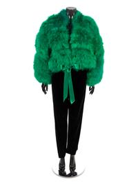 Yves Saint Laurent Velvet Pants with Green Feather Jacket, 1980-90s