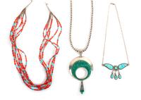 Southwestern Silver and Malachite Necklace Length of largest 24 inches
