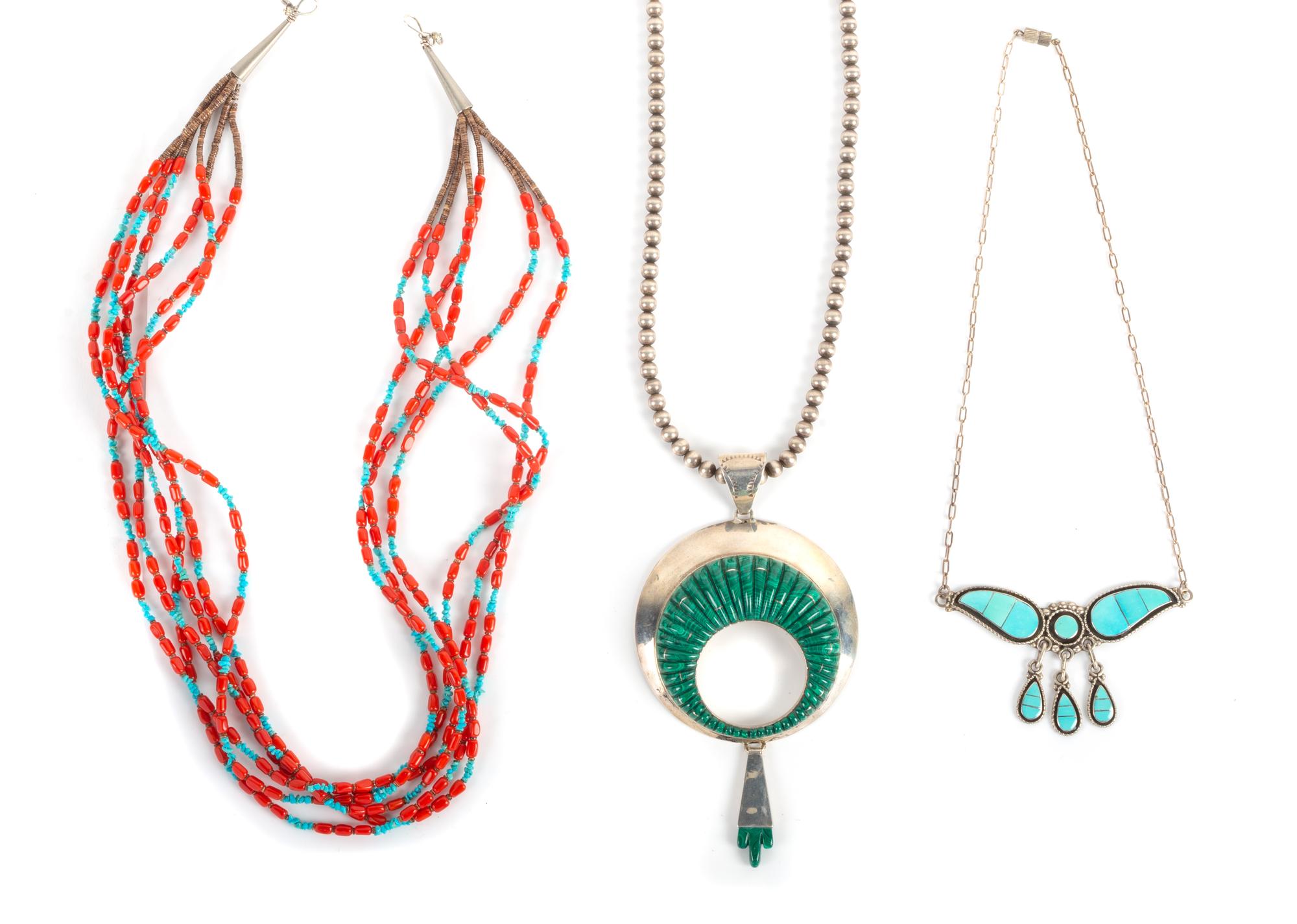 Southwestern Silver and Malachite Necklace Length of largest 24 inches