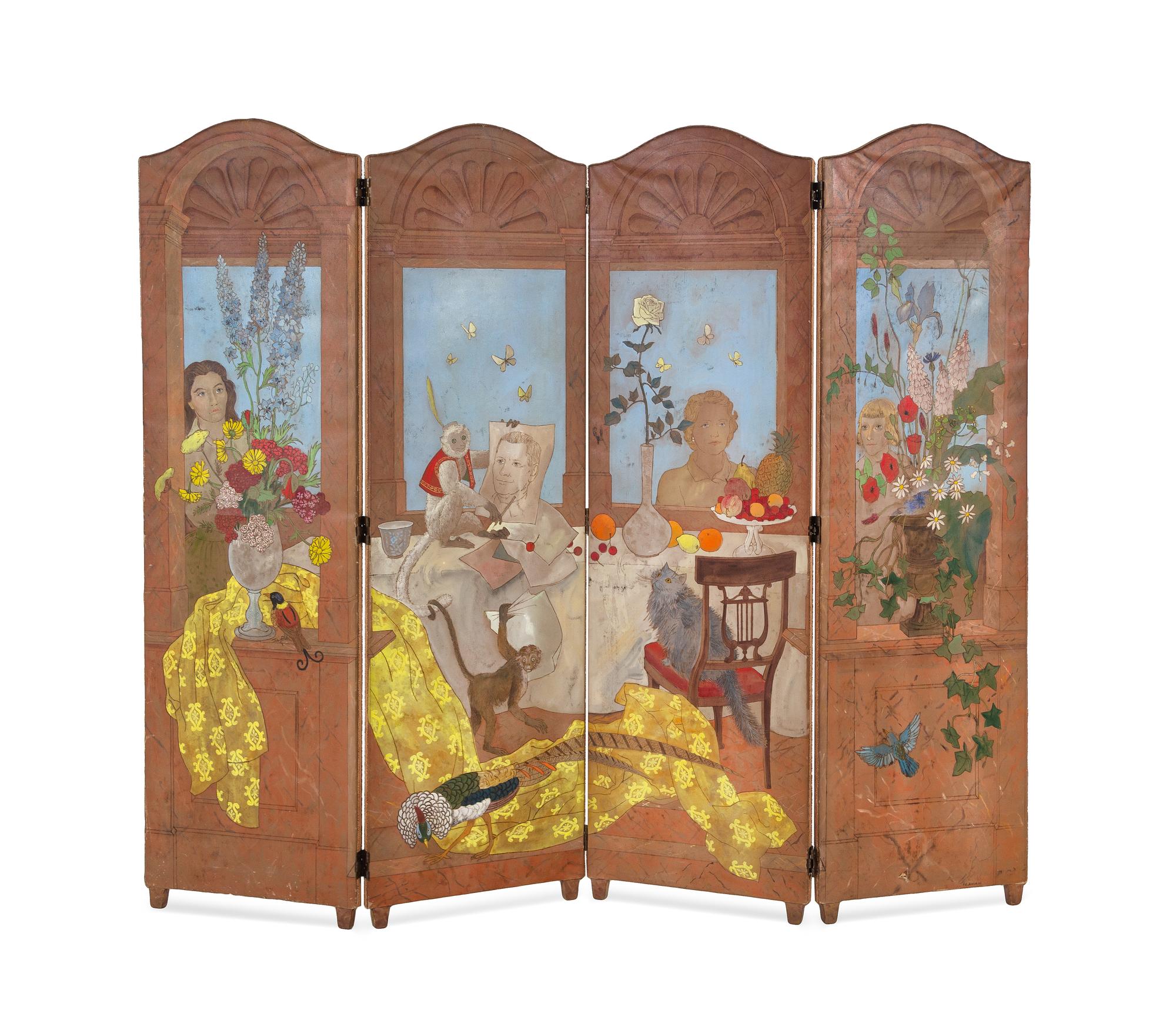 A Painted Canvas Four-Panel Floor Screen by Frederick Arthur Jessup (Australian, 1920-2007)