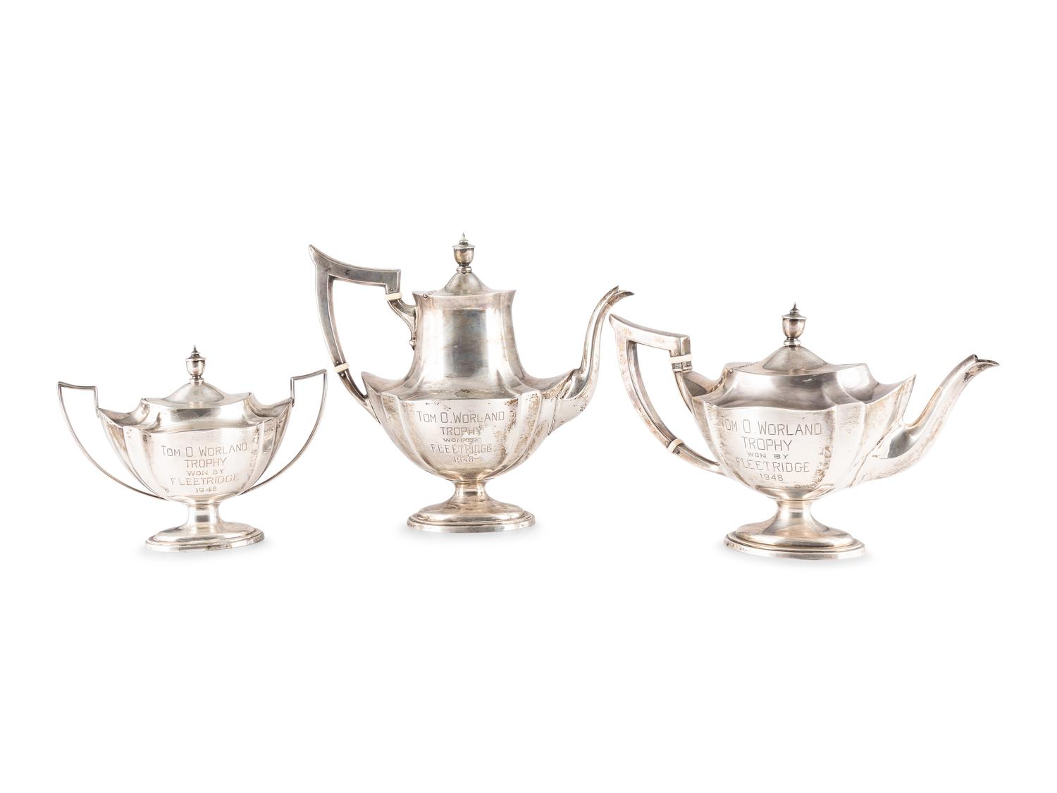 An American Silver Three-Piece Trophy Tea & Coffee Service