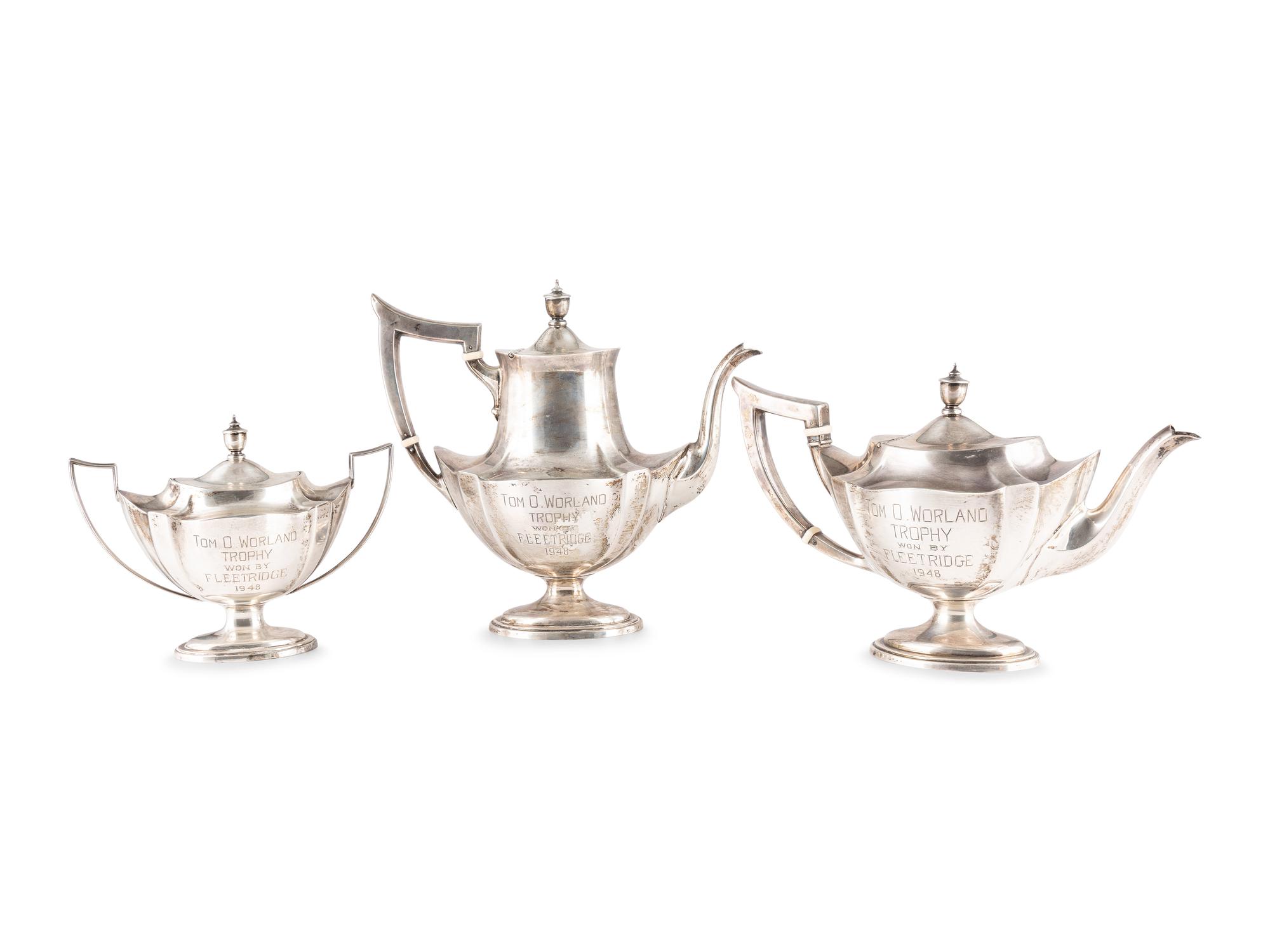 An American Silver Three-Piece Trophy Tea & Coffee Service