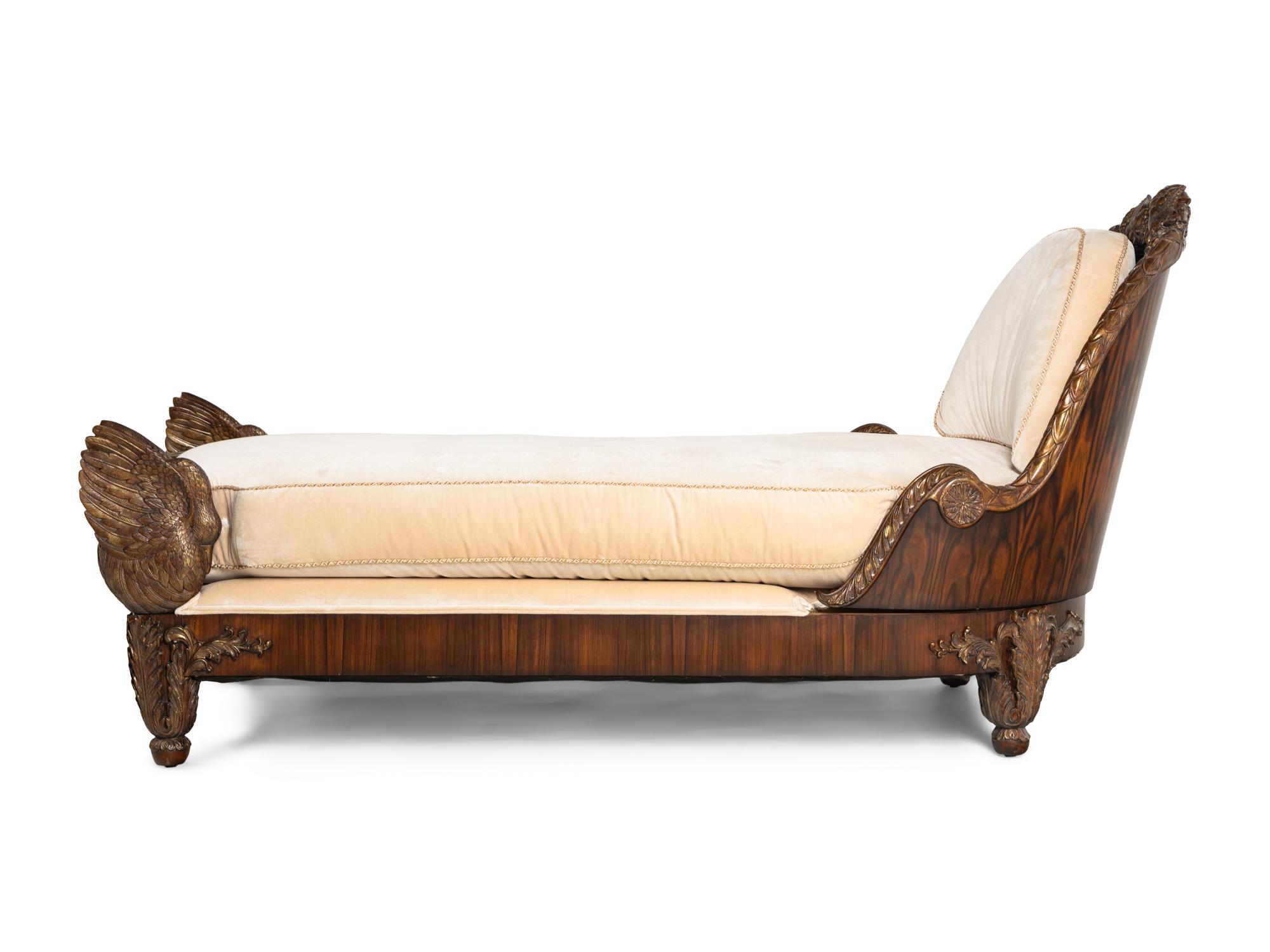 A Maitland-Smith Empire Style Walnut and Parcel Gilt Daybed