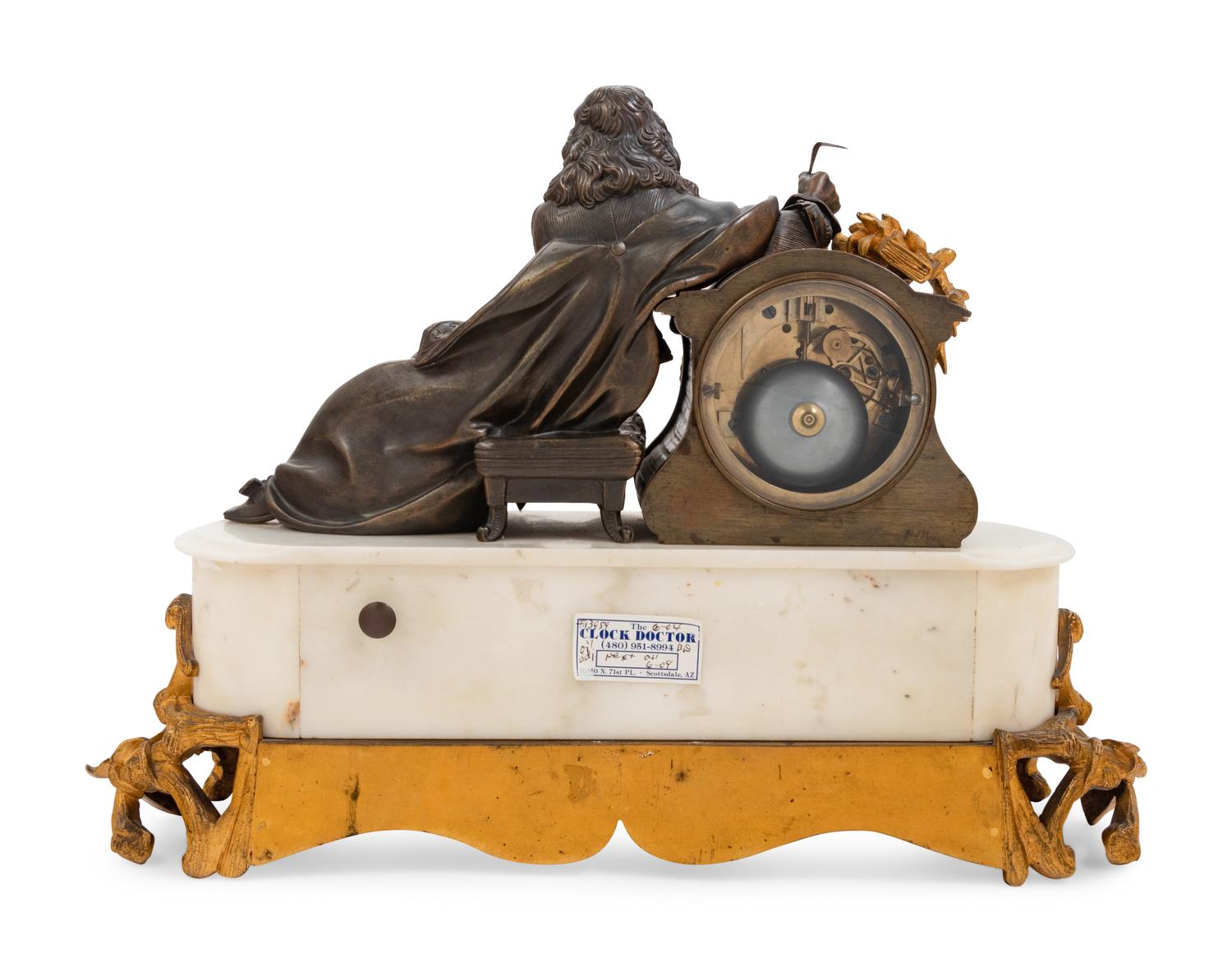 A French Porcelain Mounted Gilt and Patinated Bronze Figural Clock