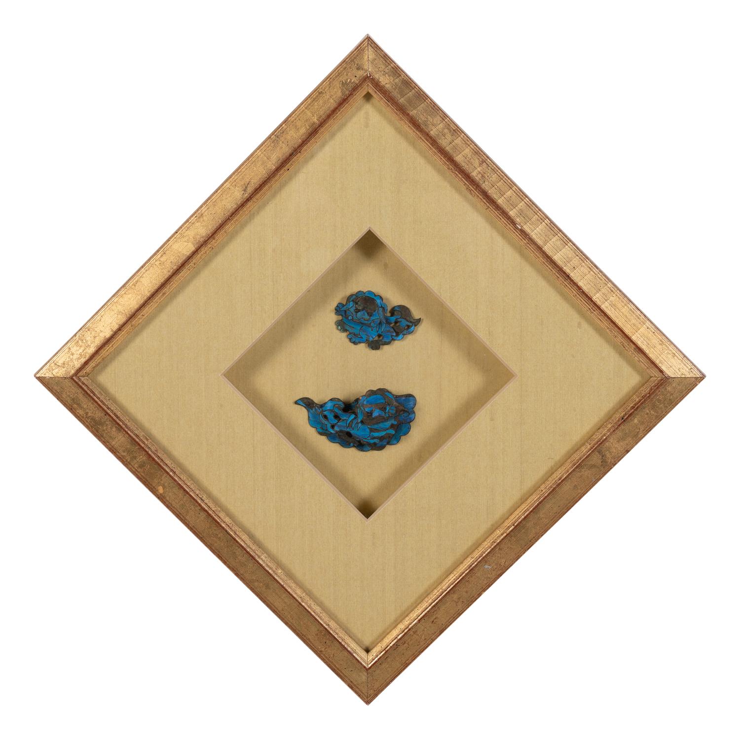 Two Chinese Kingfisher Feather Brooches
