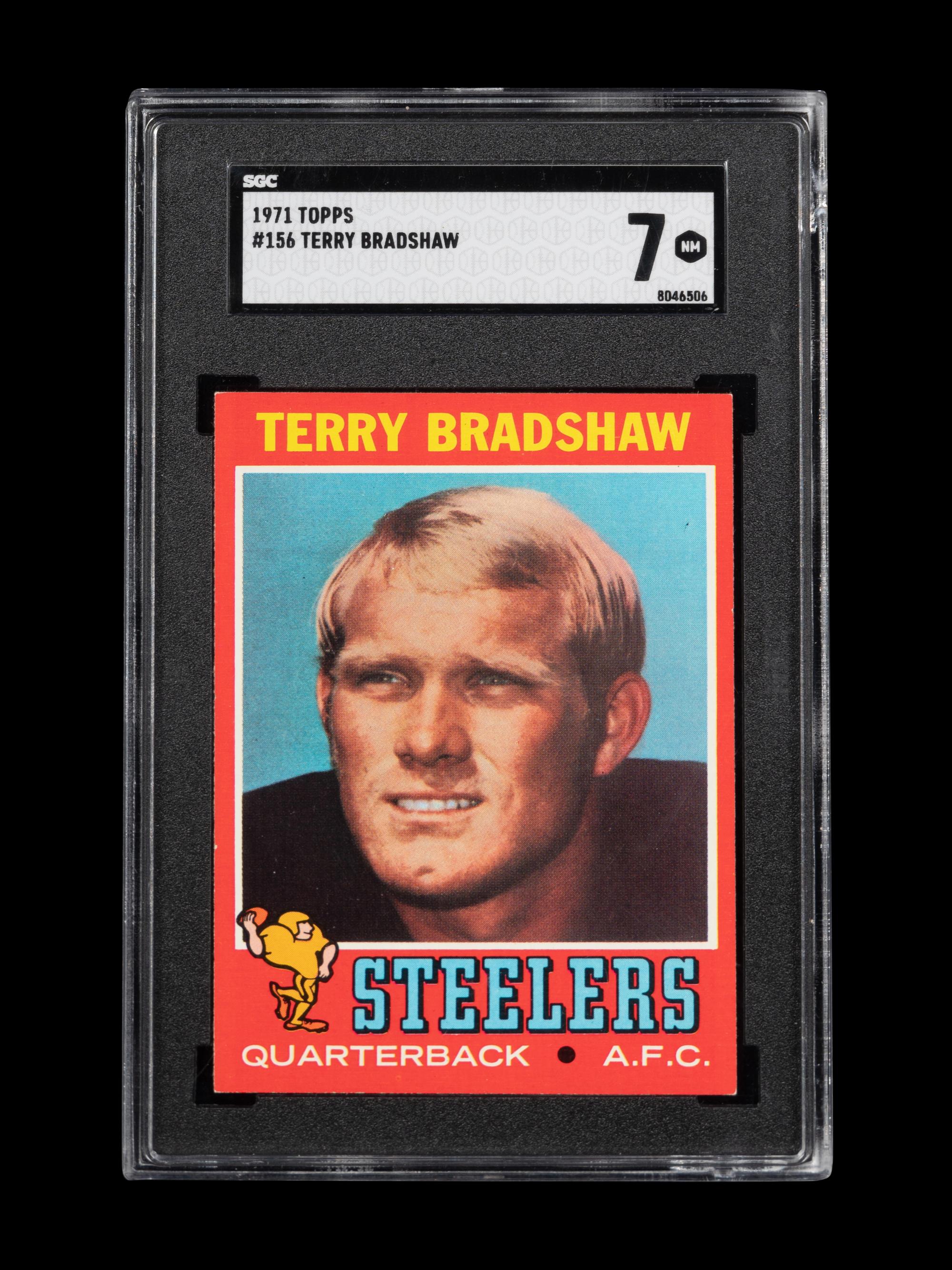 A 1971 Topps Terry Bradshaw Rookie Football Card No. 156 (SGC 7 NM)