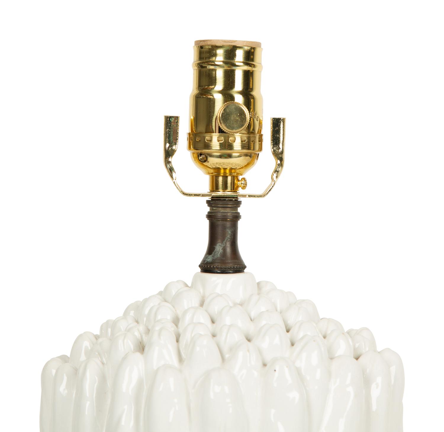 A Pair of White Glazed Ceramic Models of Asparagus Mounted as Lamps — 20TH CENTURY