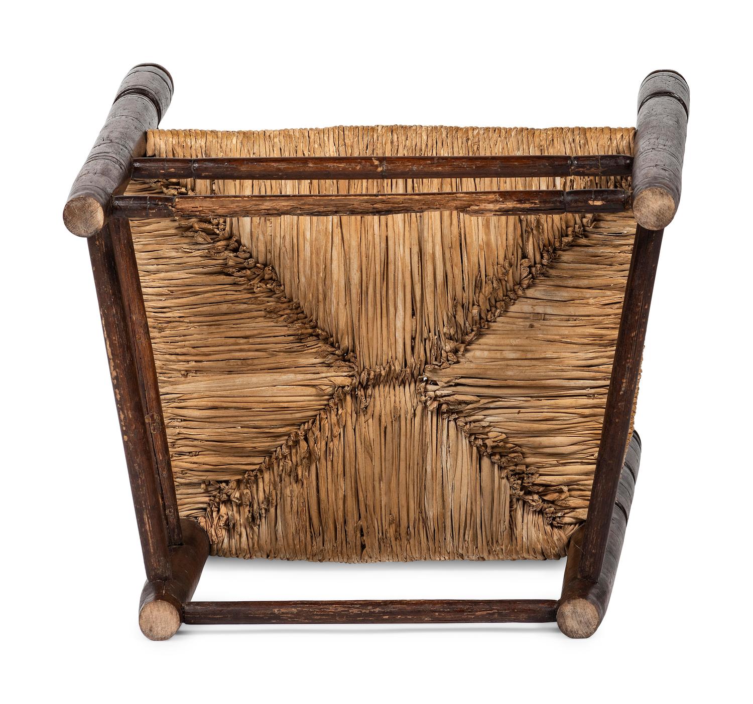 A Pilgrim Century Turned Maple and Oak Spindle-Back Rush-Seat Armchair