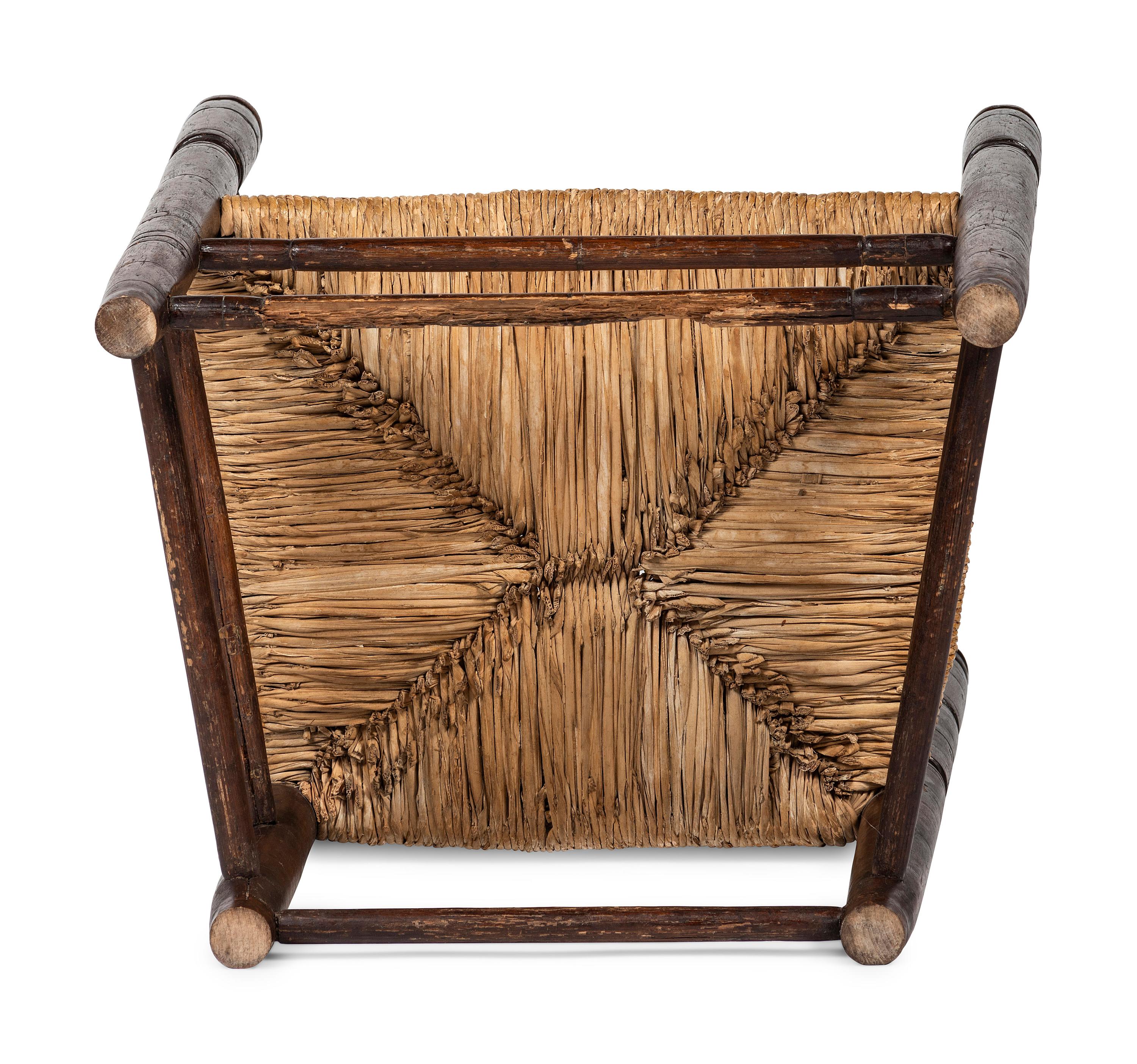 A Pilgrim Century Turned Maple and Oak Spindle-Back Rush-Seat Armchair