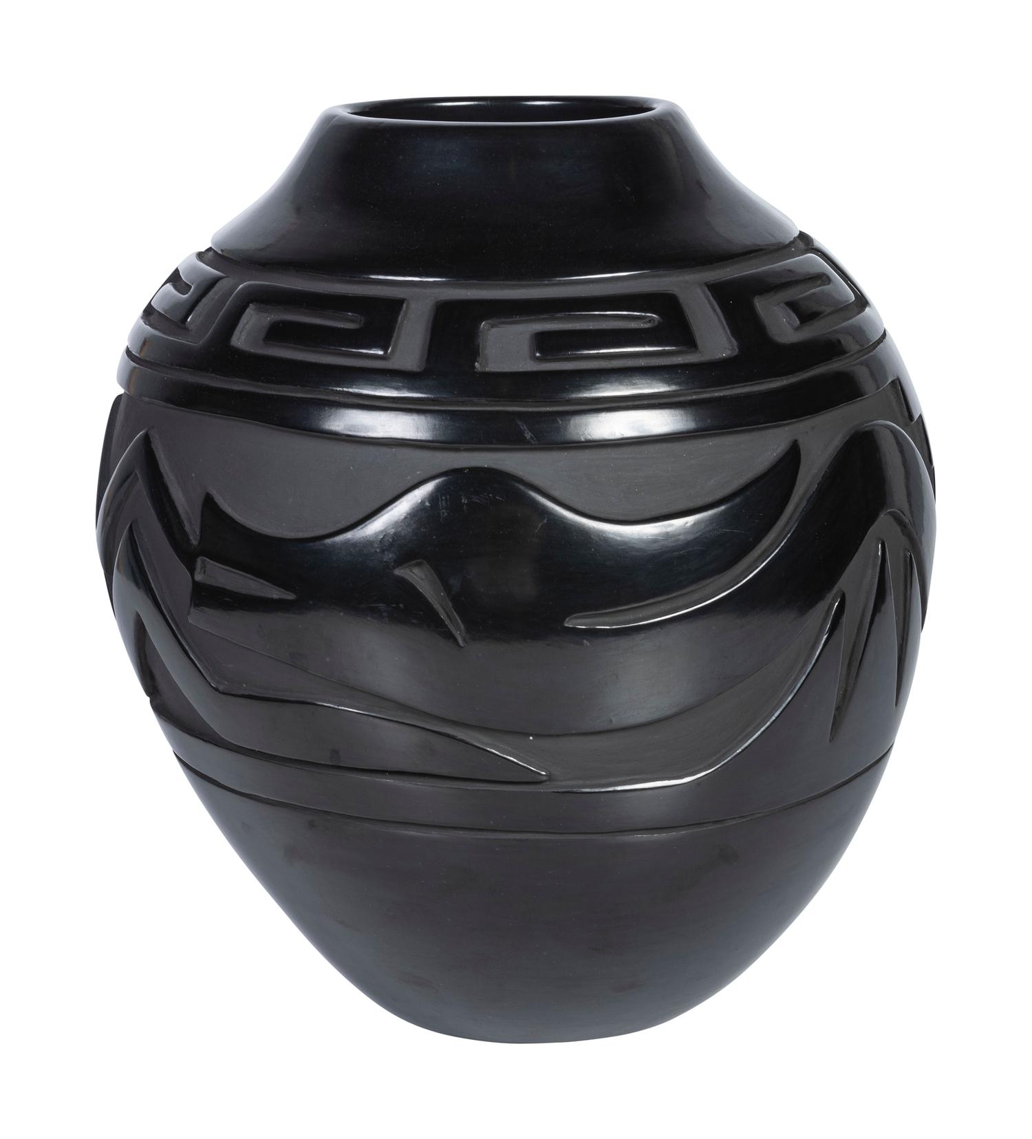 Award Winning Carved Blackware Pottery Jar