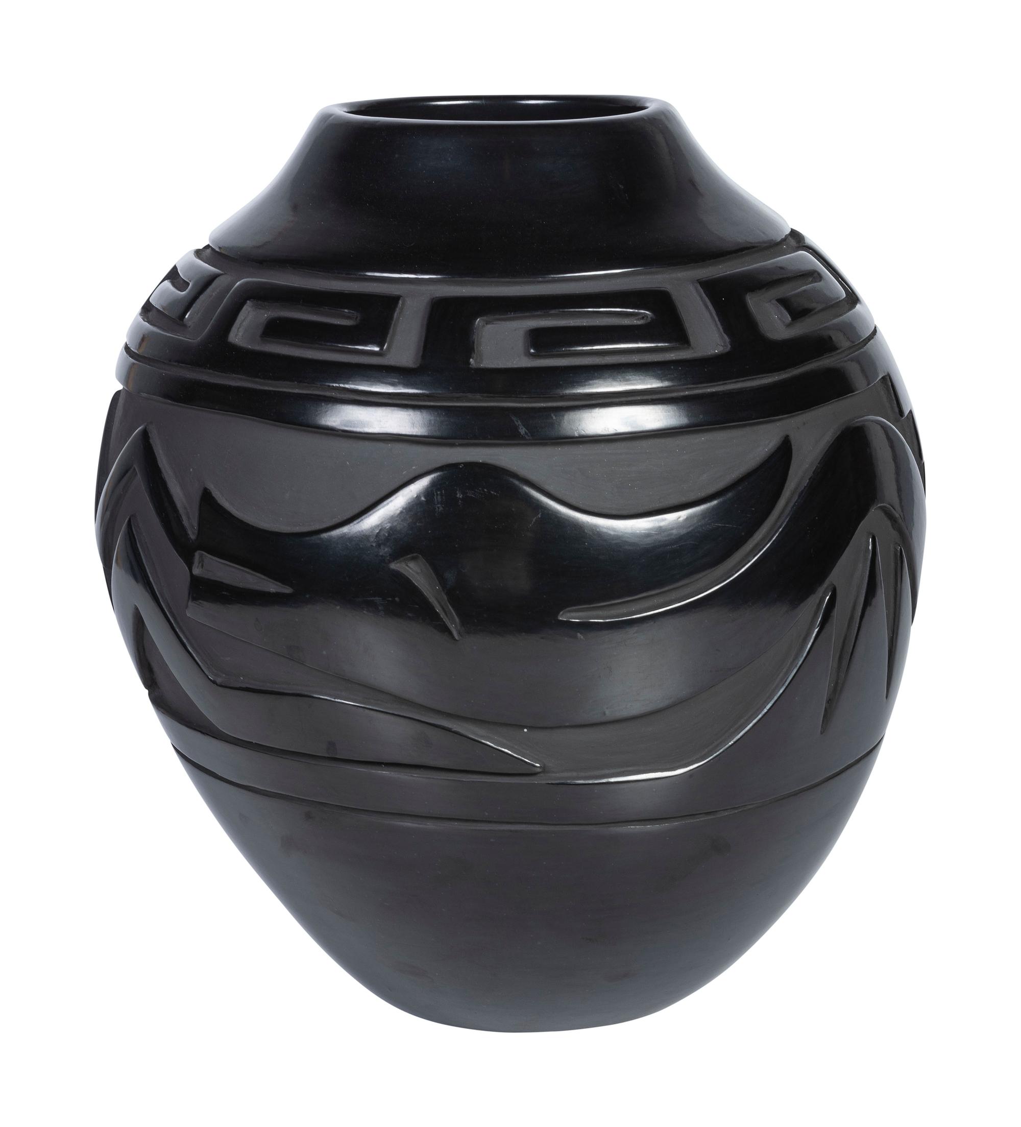 Award Winning Carved Blackware Pottery Jar