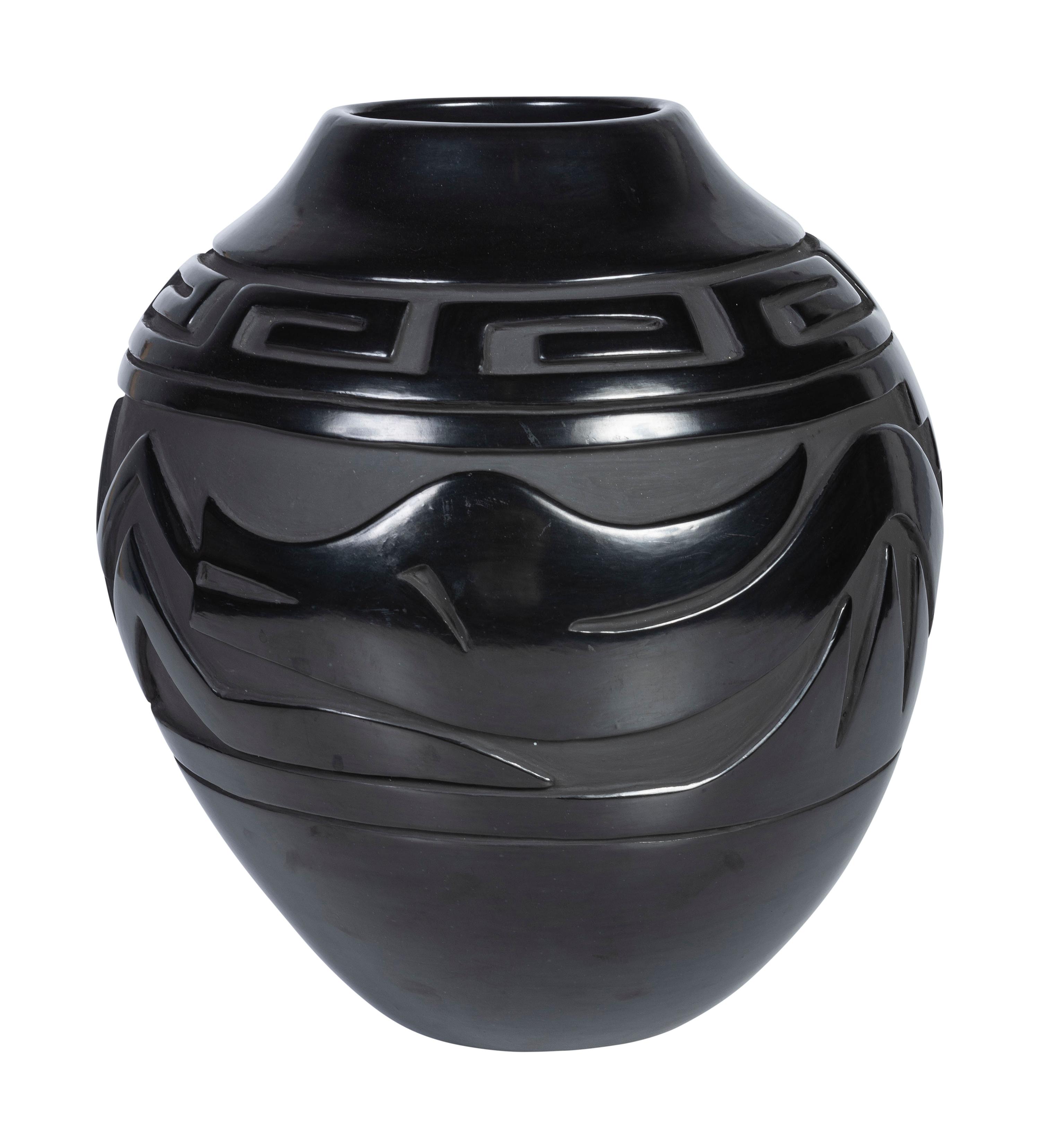 Award Winning Carved Blackware Pottery Jar