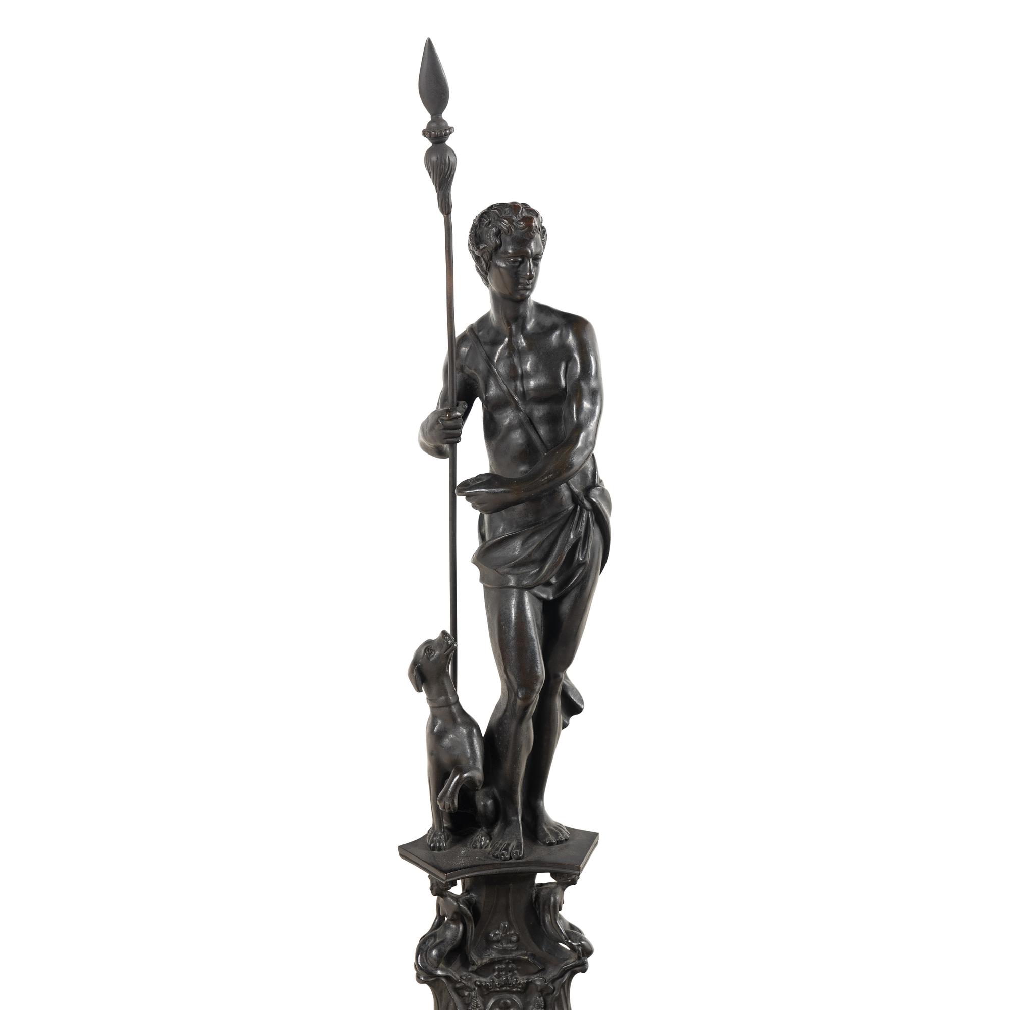 A Large Pair of Renaissance Revival Patinated Bronze Figural Andirons