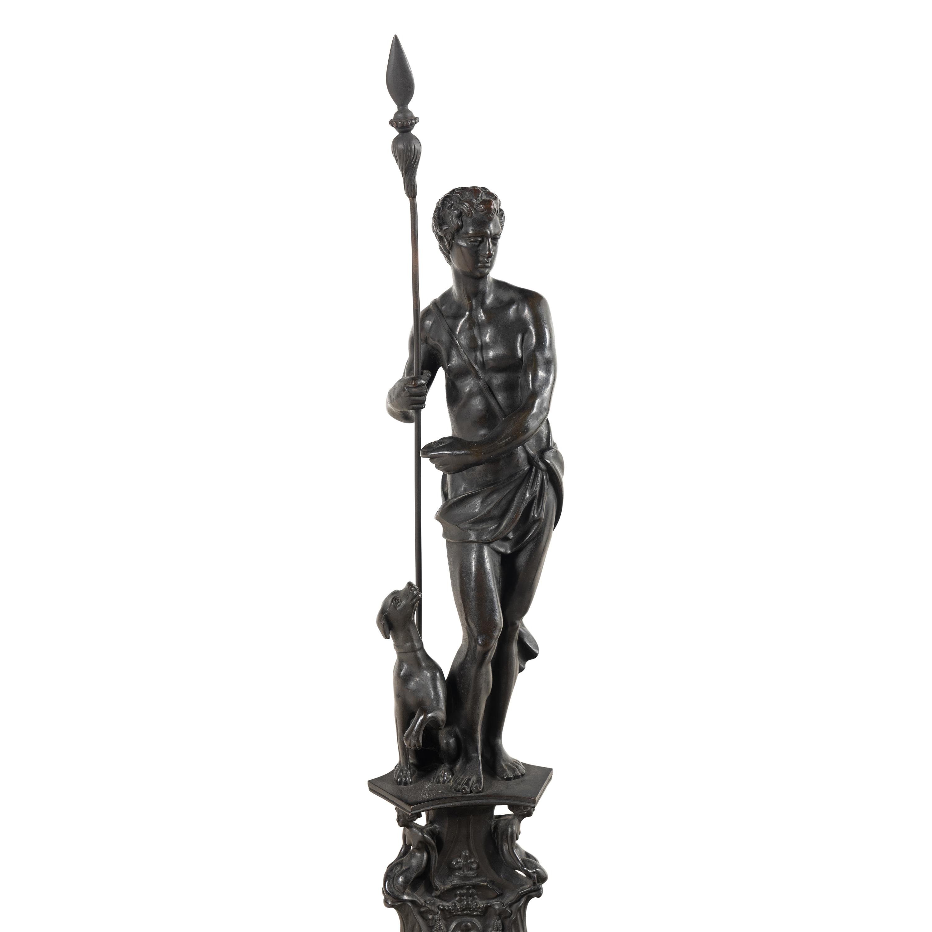 A Large Pair of Renaissance Revival Patinated Bronze Figural Andirons