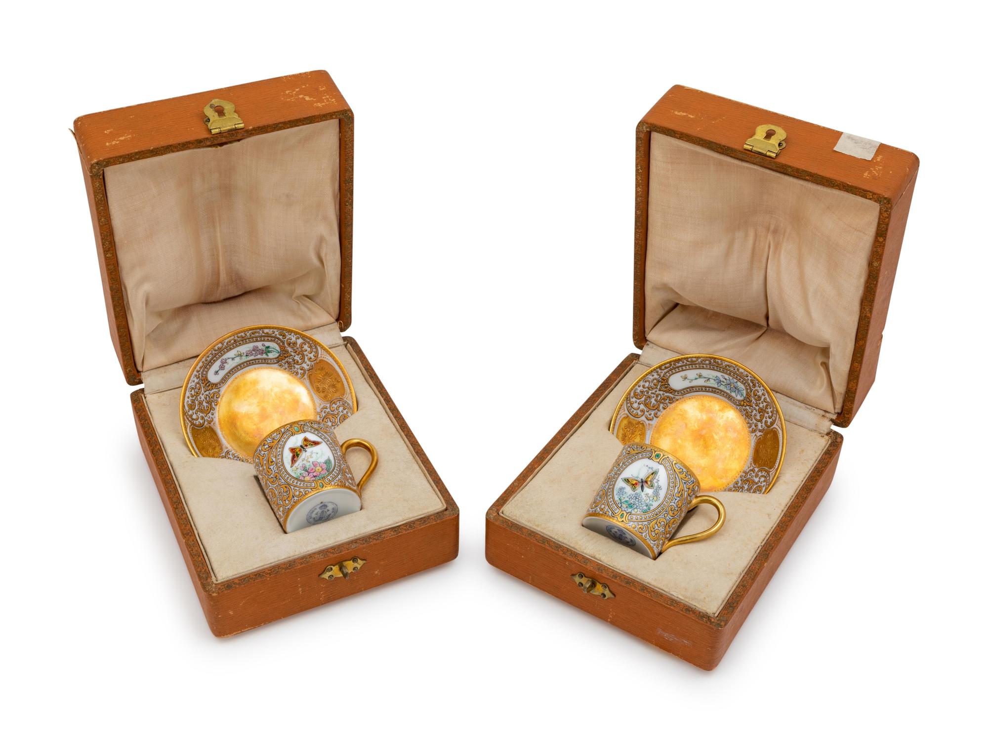 A Pair of Sevres Porcelain Cabinet Cups and Saucers