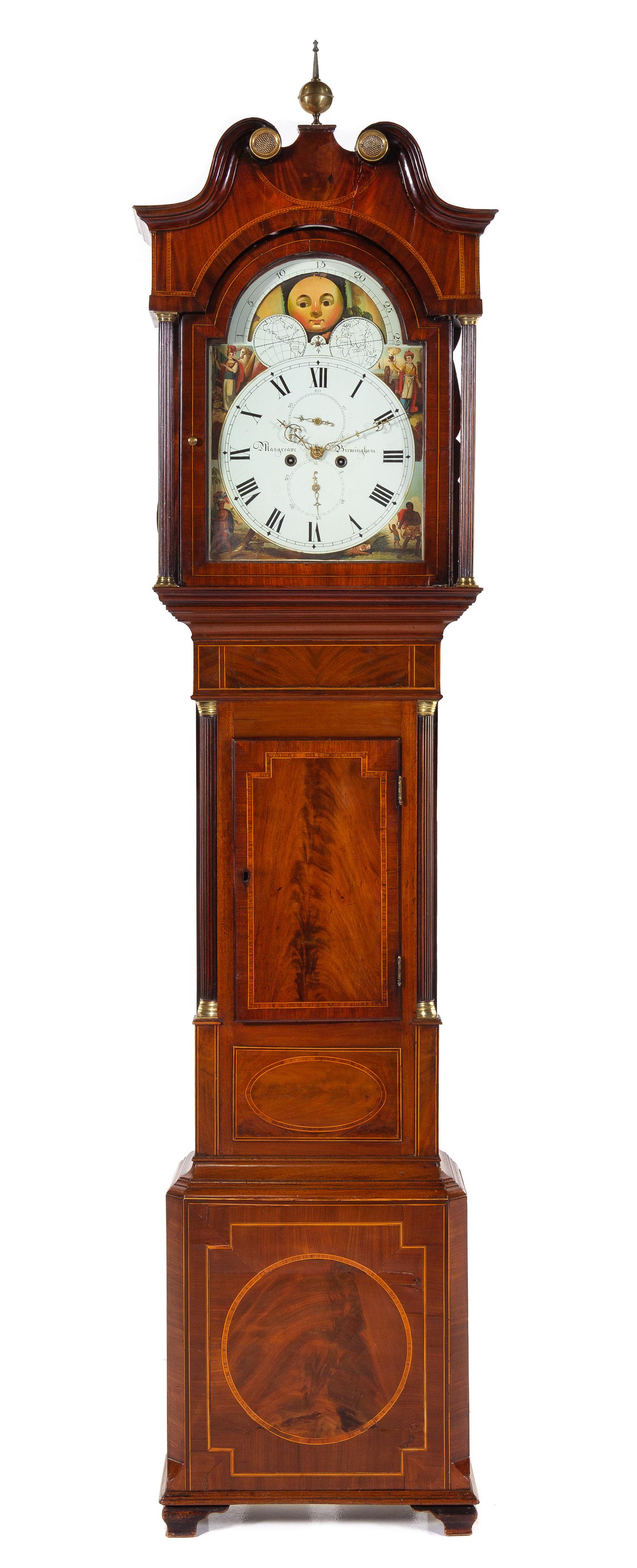 A Chippendale Style Mahogany Tall Case Clock Height 90 x width 21 x depth 10 inches. — EARLY 19TH CENTURY, ASSOCIATED MOVEMENT BY HASGREAVE, BIRMINGHAM