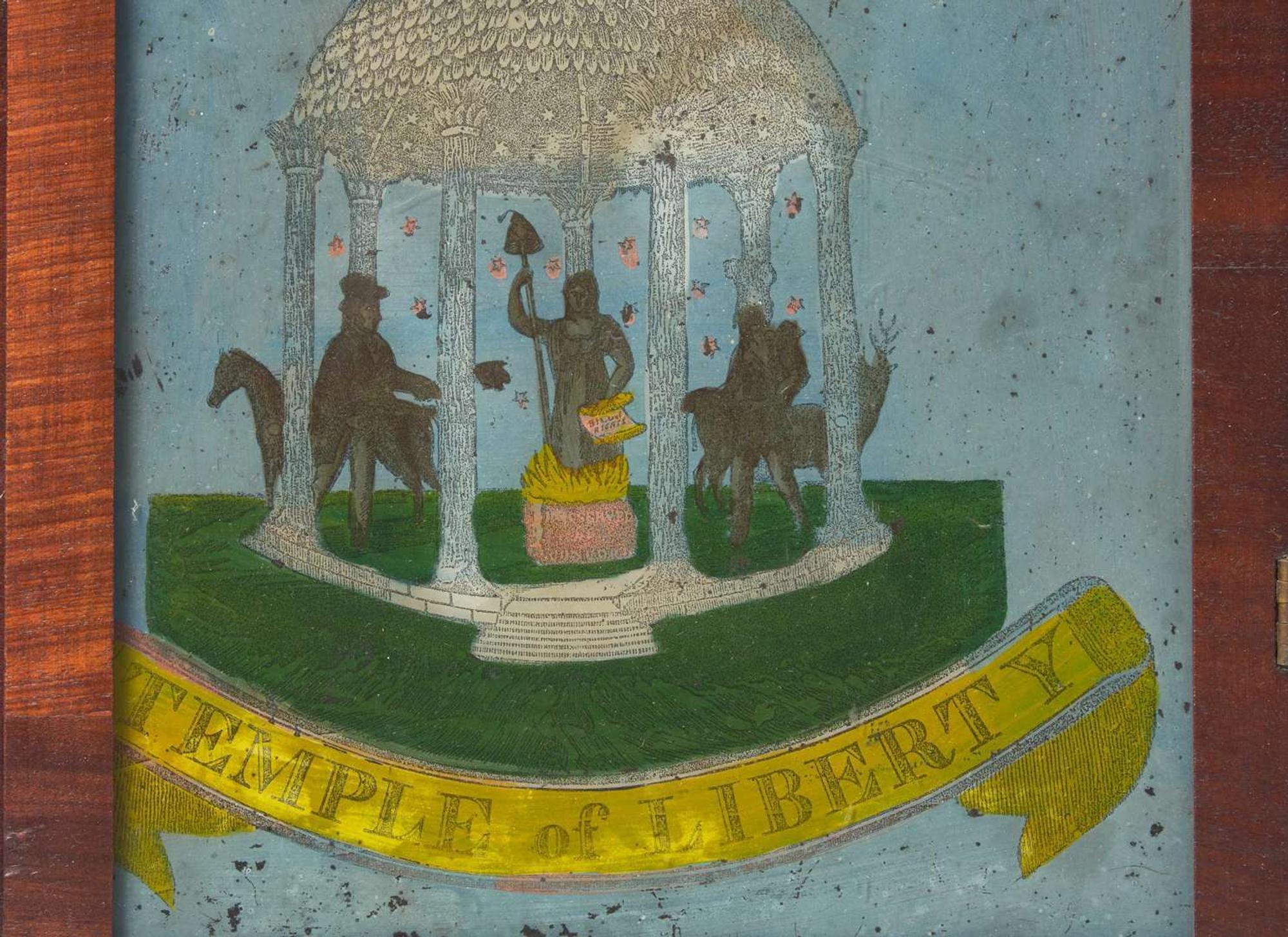 A rare Classical mahogany "Temple of Liberty" mantel clock, bears printed paper label of Terhune & Edwards, New York, circa 1834