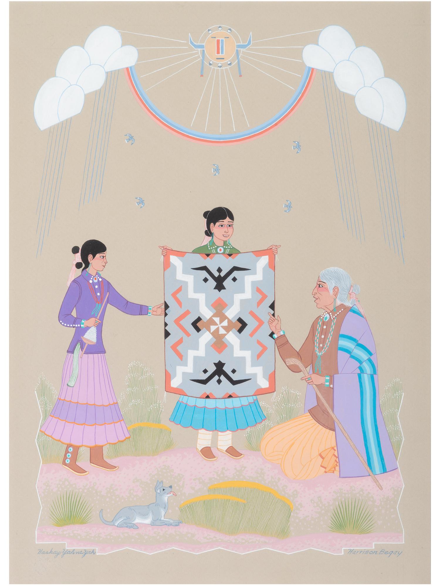 Young Weavers Show their Work to Grandmother