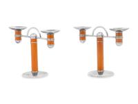 A Pair of Christofle Silver-Plate and Enamel Candelabra