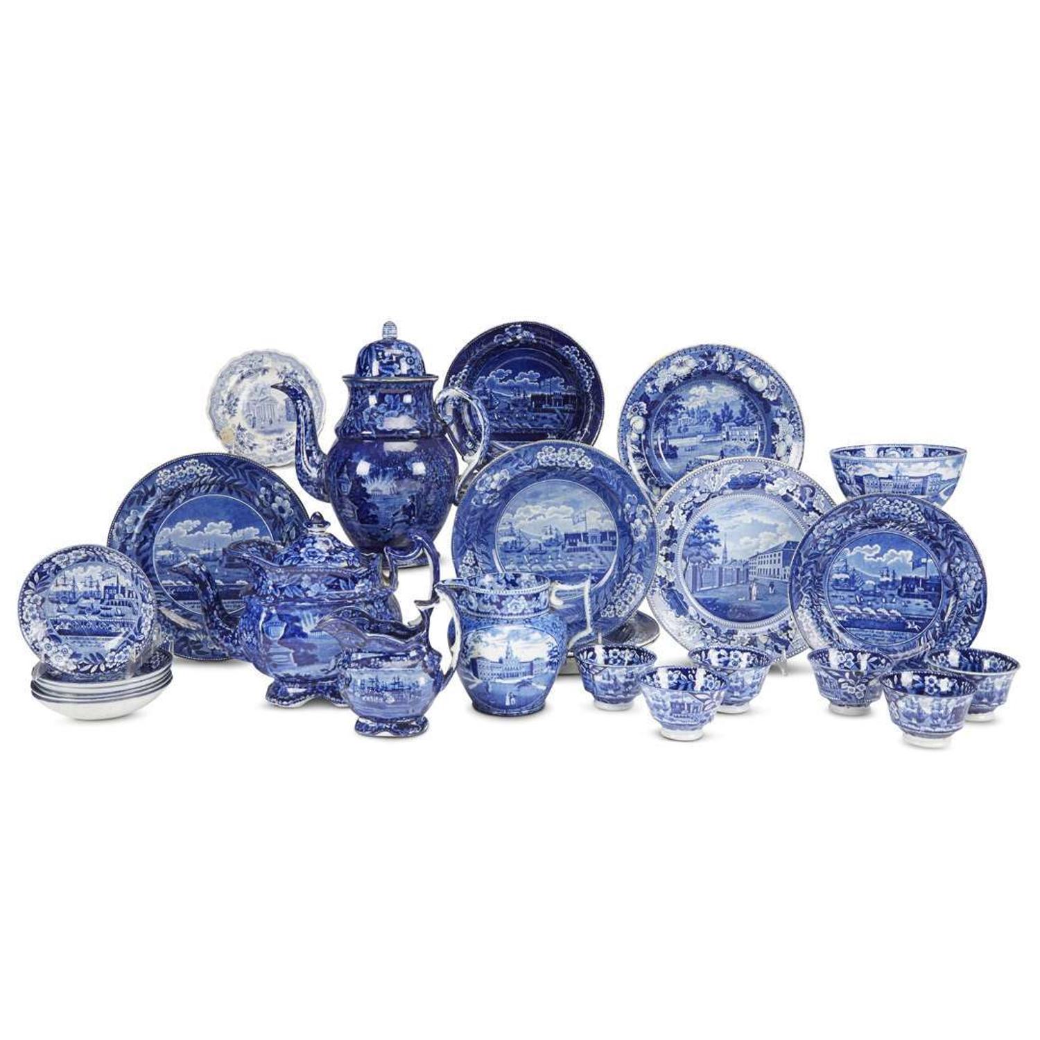 Collection of Staffordshire historical blue transferware items circa 1825