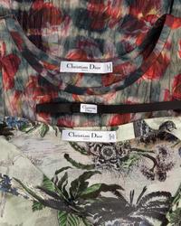 Five Christian Dior Pieces: One Silk Oversized Shirt and Skirt, One Floral Dress with Belt, One Tropical Print Tunic